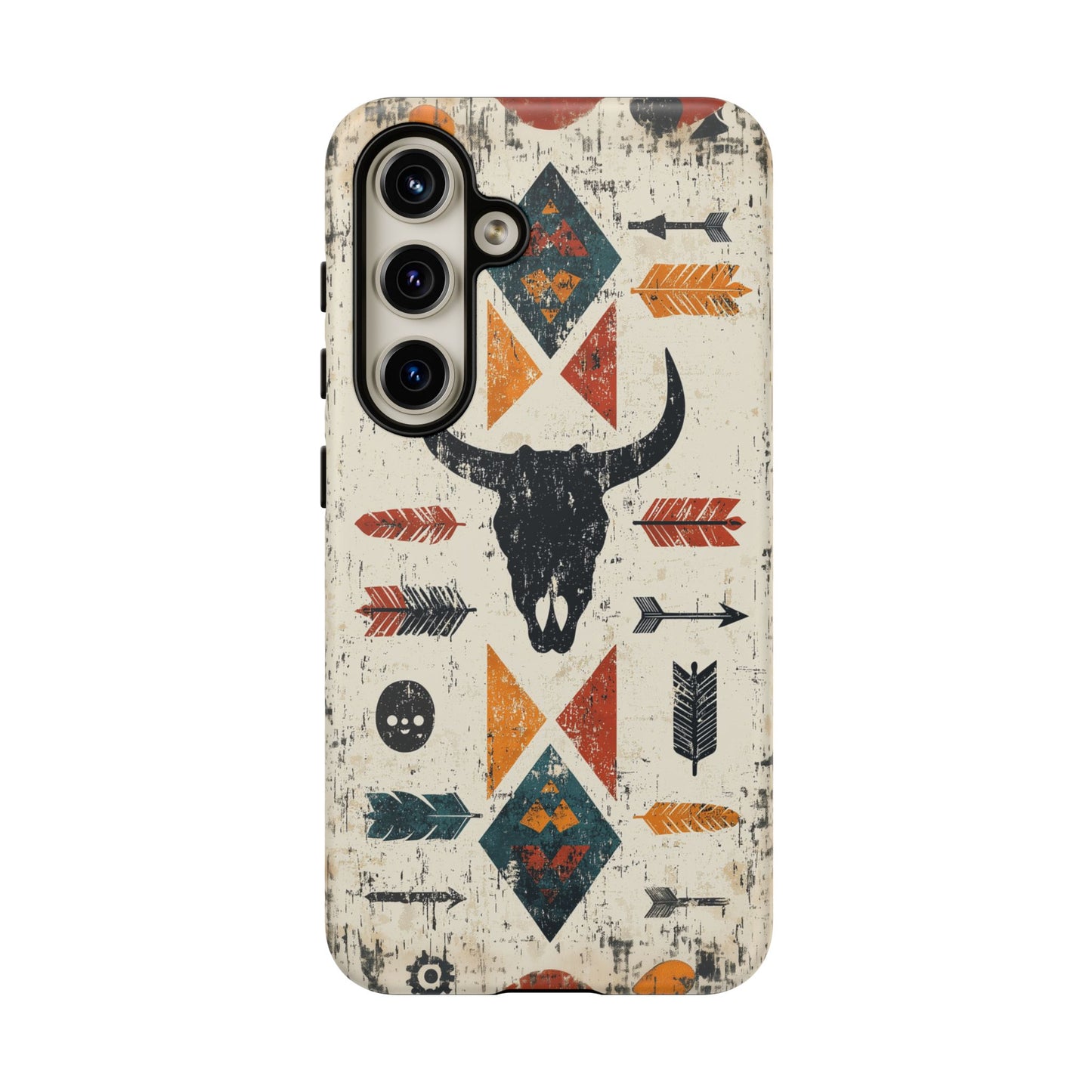 Tribal Bull Skull & Arrows Tough Samsung Galaxy Case – Rustic Western Design, Dual-Layer Protection
