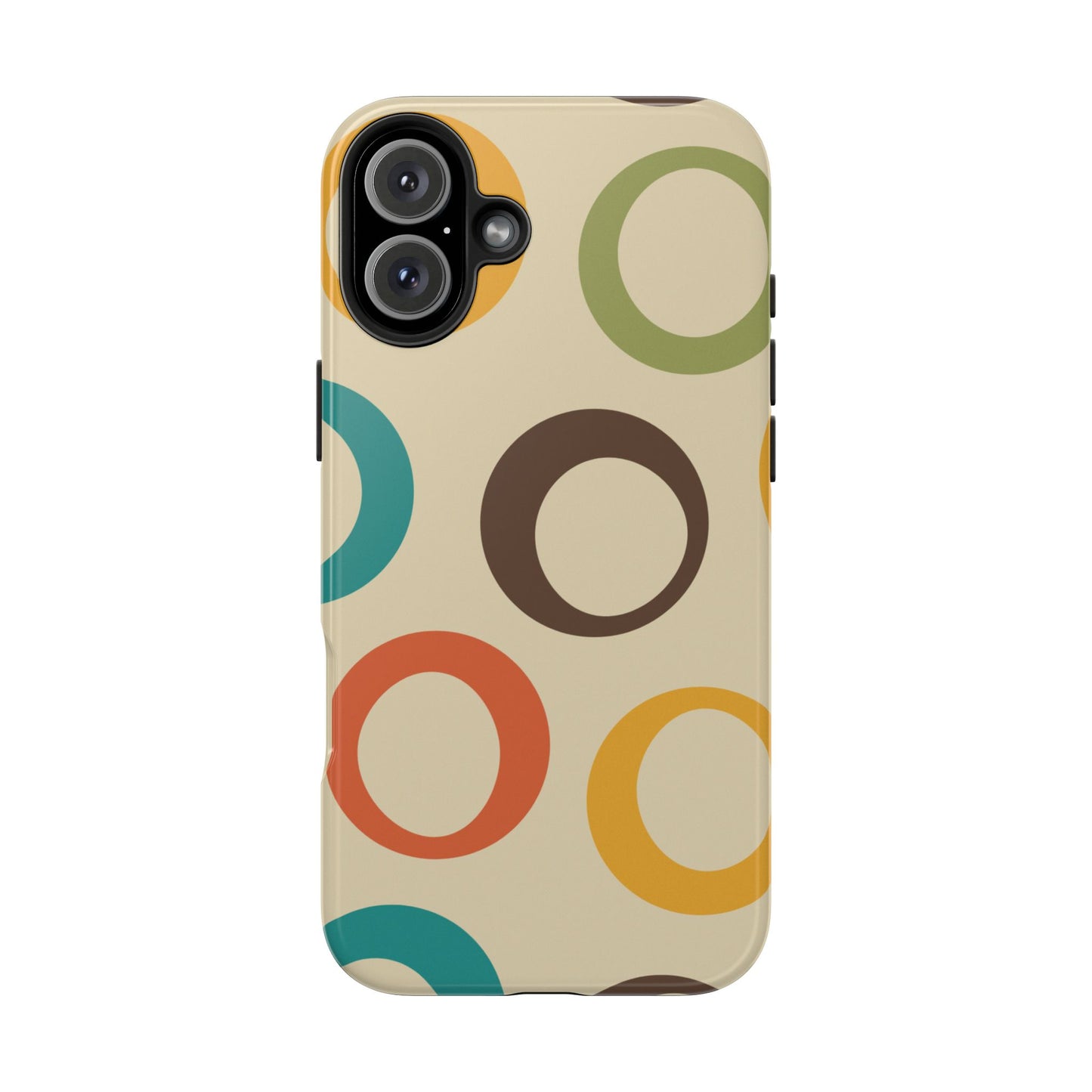 Retro Colorful Rings iPhone Case – Shockproof, Matte Finish, Dual-Layer Protection