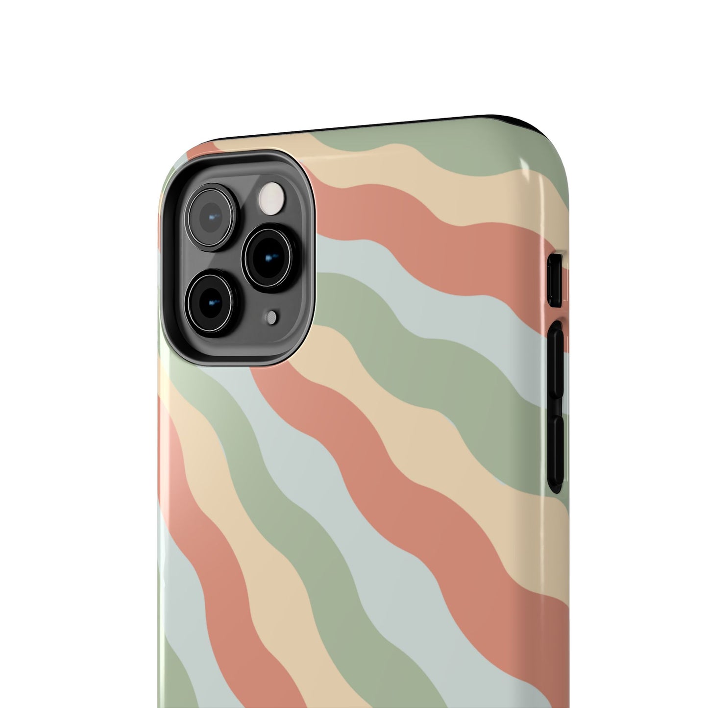 Earthy Retro Waves iPhone Case – 70s-Inspired Wavy Stripes in Soft Green, Cream, and Rust