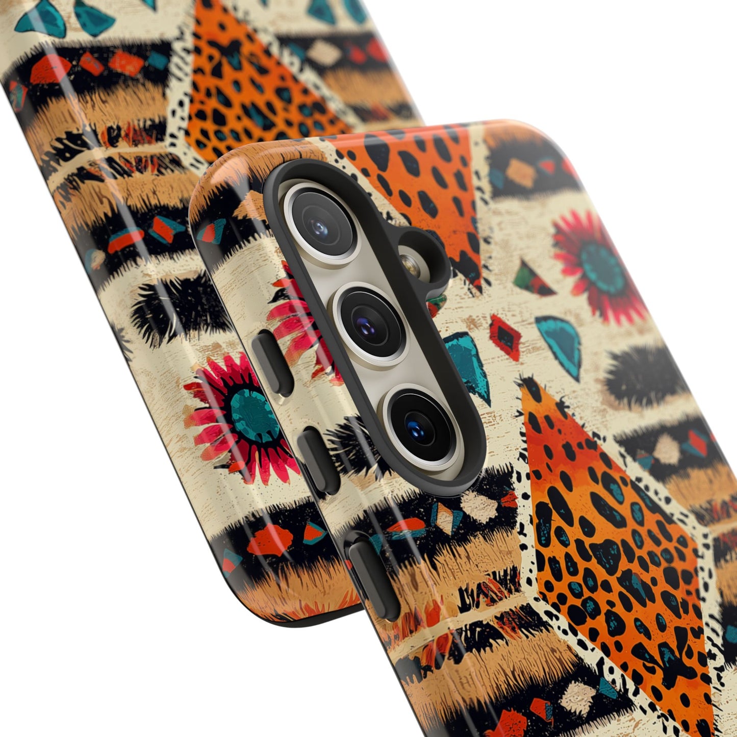 Wild Boho Leopard Print & Floral Tough Samsung Galaxy  Case – Eclectic Tribal Design, Dual-Layer Protection