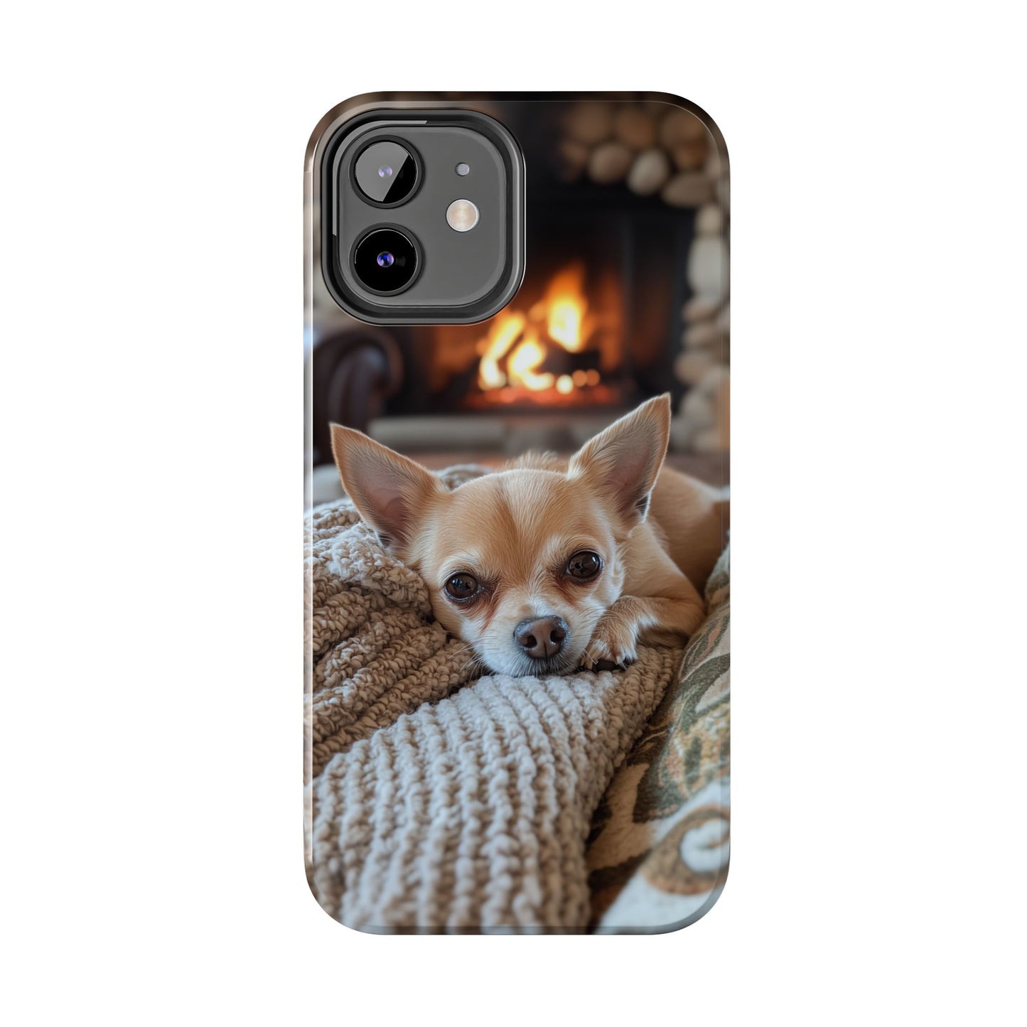 Relaxing Chihuahua by Fireplace iPhone Case – Warm and Stylish Protection