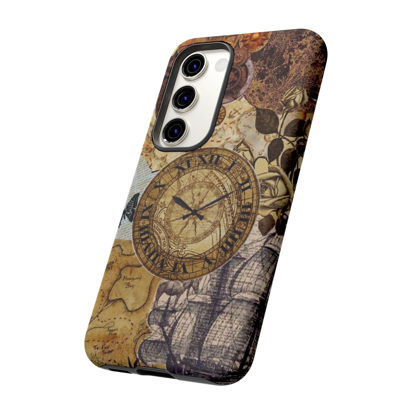Steampunk Vintage Adventure Samsung Galaxy Case – Dual-Layer Protection with Antique Map and Clock Design