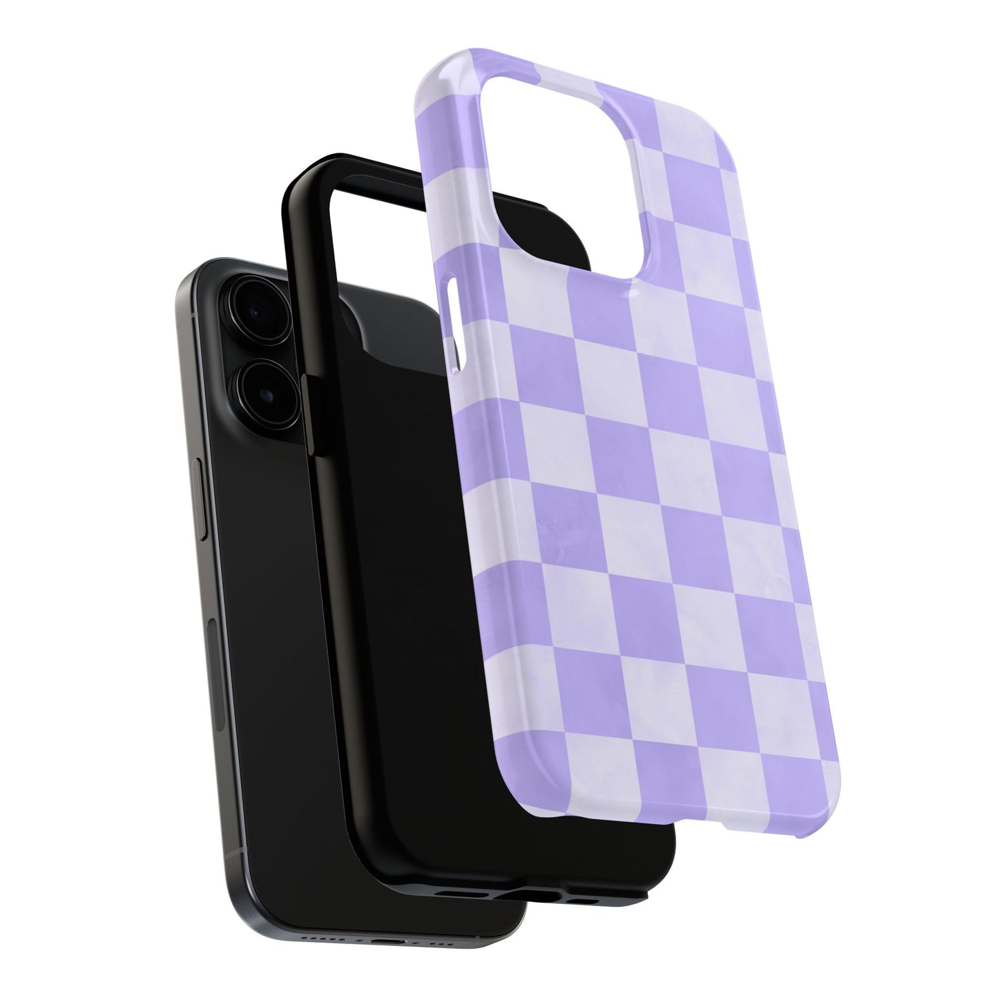 Lavender Checkerboard iPhone Case – Shockproof, Smooth Matte Finish, Dual-Layer Design