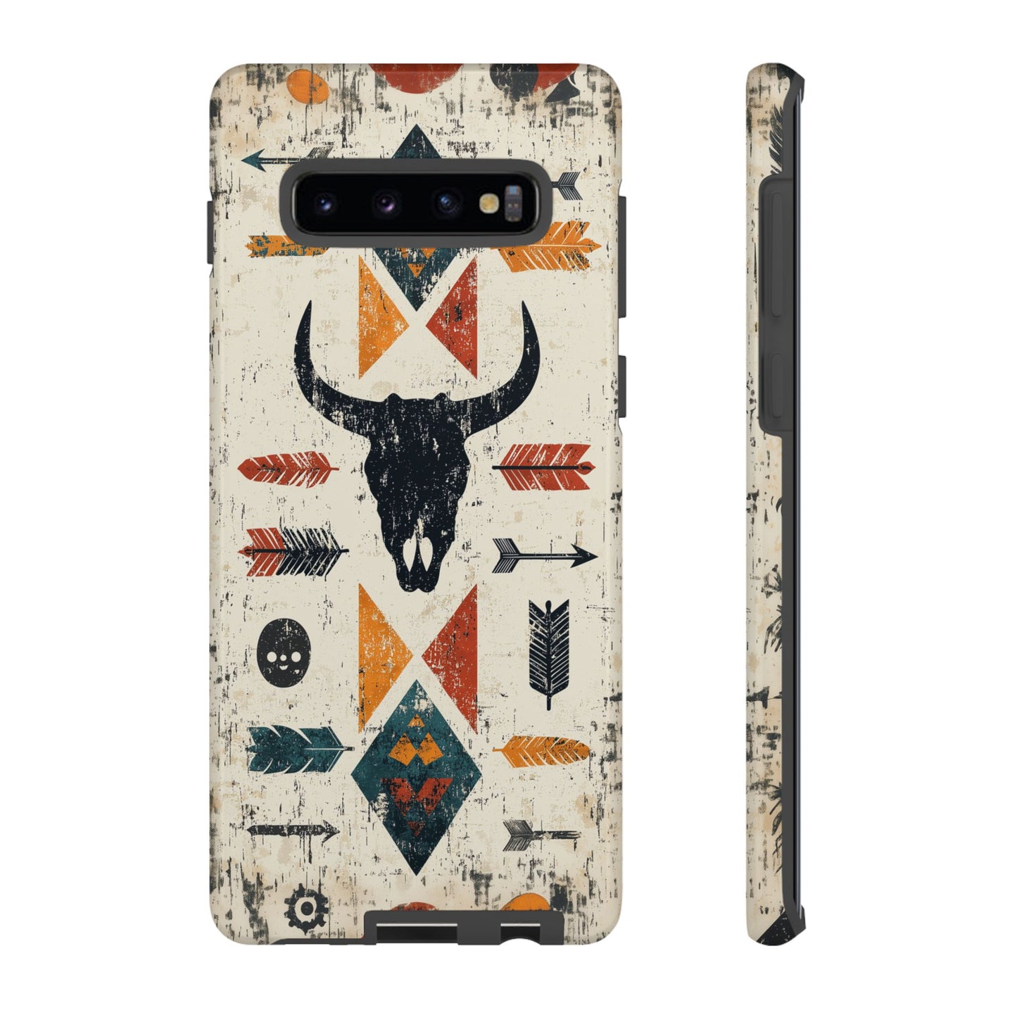 Tribal Bull Skull & Arrows Tough Samsung Galaxy Case – Rustic Western Design, Dual-Layer Protection