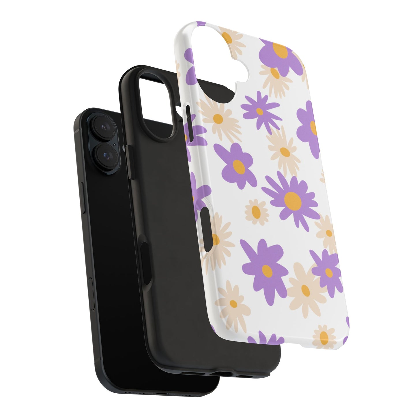 Retro Daisy Flower iPhone Case – Pastel Purple & Cream Floral Design with Matte Finish