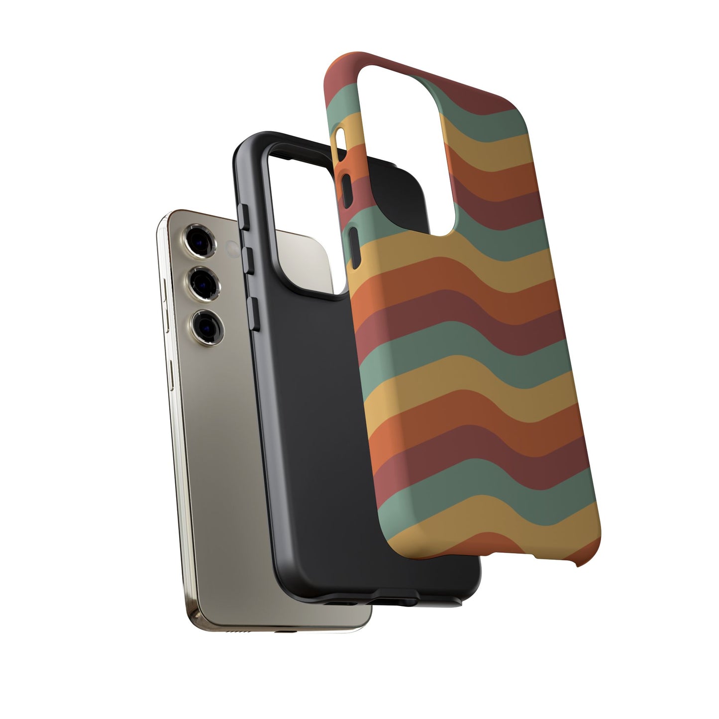 Retro Vibe Wavy Stripes Samsung Galaxy Case – 70s-Inspired in Teal, Orange, and Rust