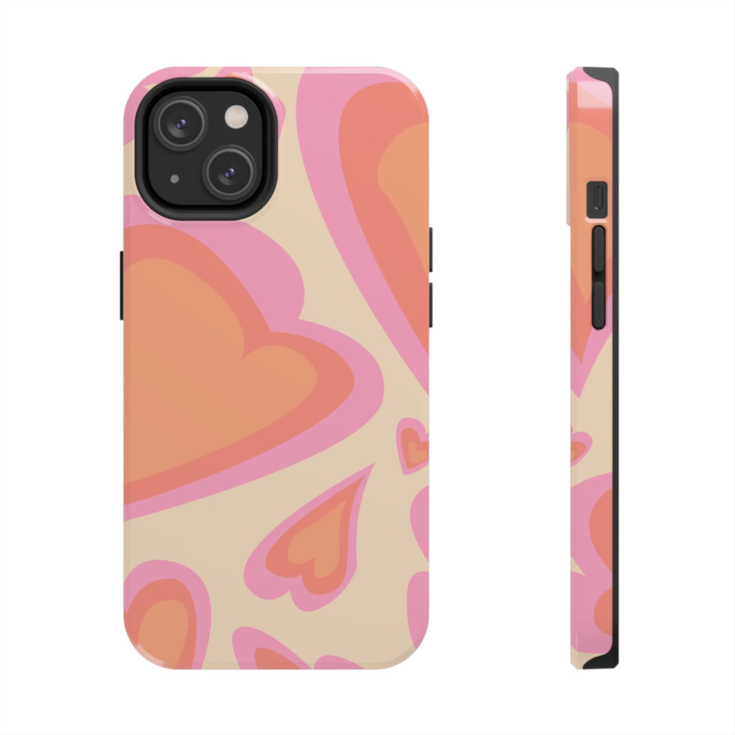 Retro Pink Hearts iPhone Case – Shock-Resistant, Matte Finish, Dual-Layer Protection
