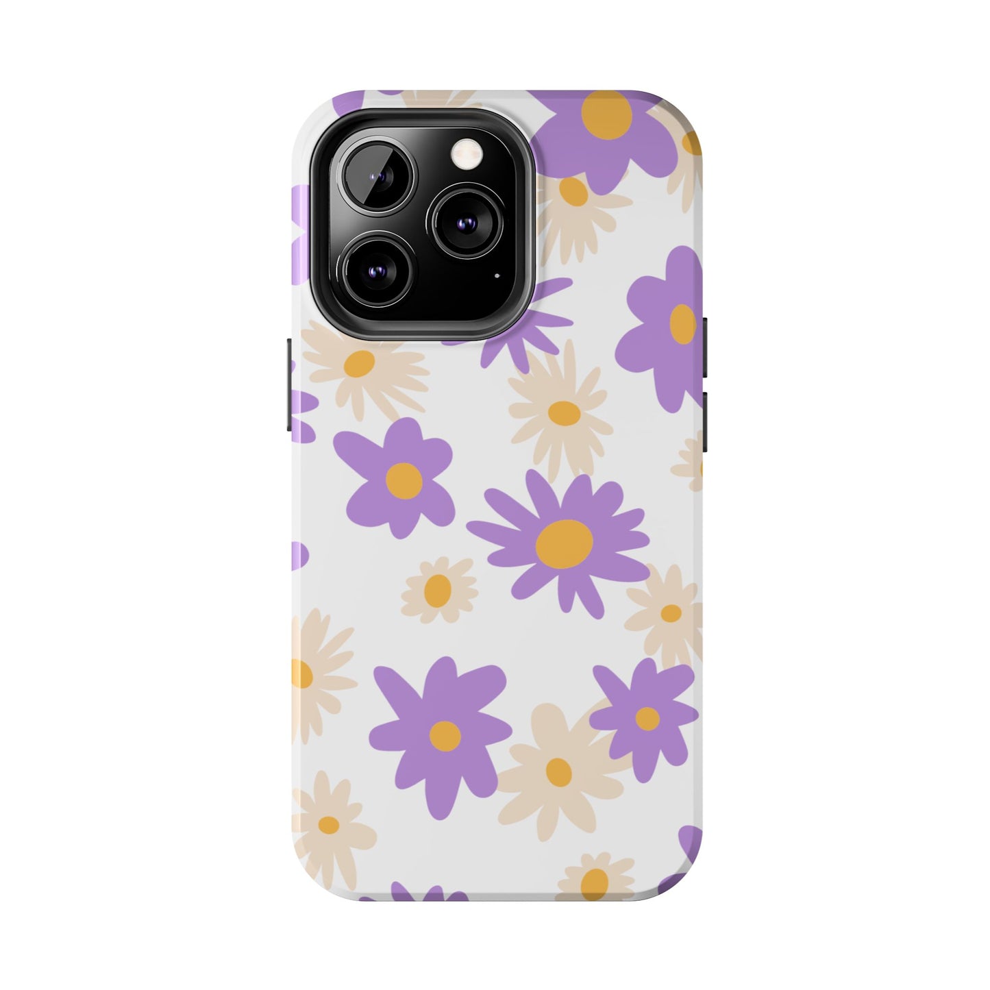 Retro Daisy Flower iPhone Case – Pastel Purple & Cream Floral Design with Matte Finish