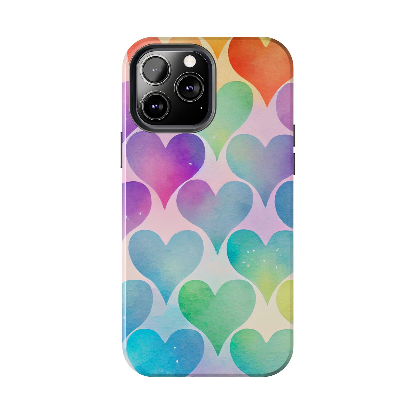 Rainbow Hearts Watercolor iPhone Case – Slim Design, Glossy Finish