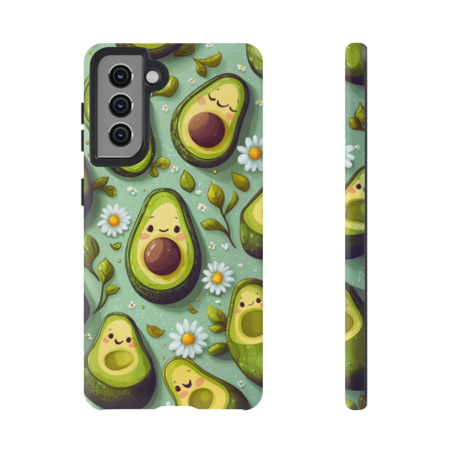 Cute Avocado Samsung Galaxy Case – Adorable Kawaii Avocados with Daisies, Shock-Resistant