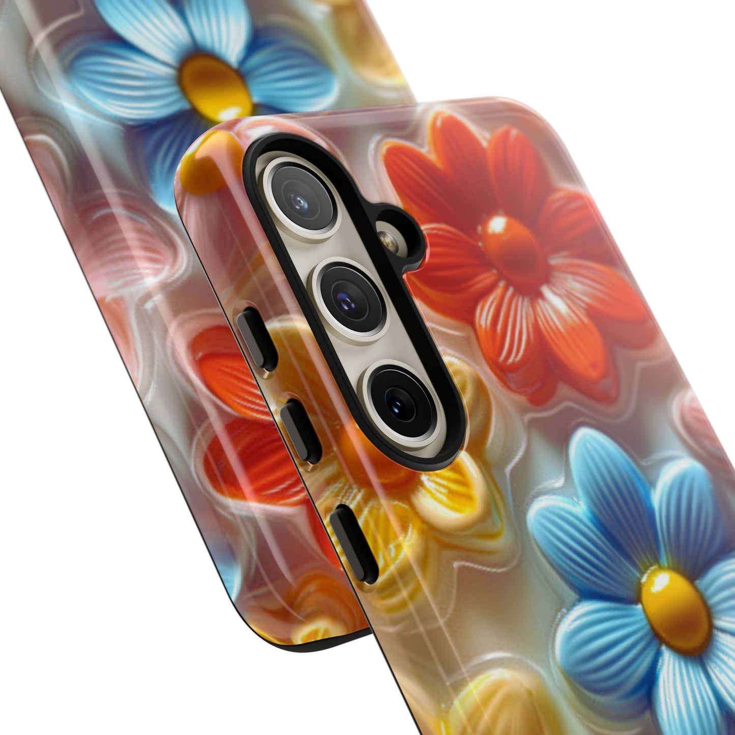 Glossy Retro Flower Samsung Galaxy Case – Colorful 3D Floral Design, Durable Protection