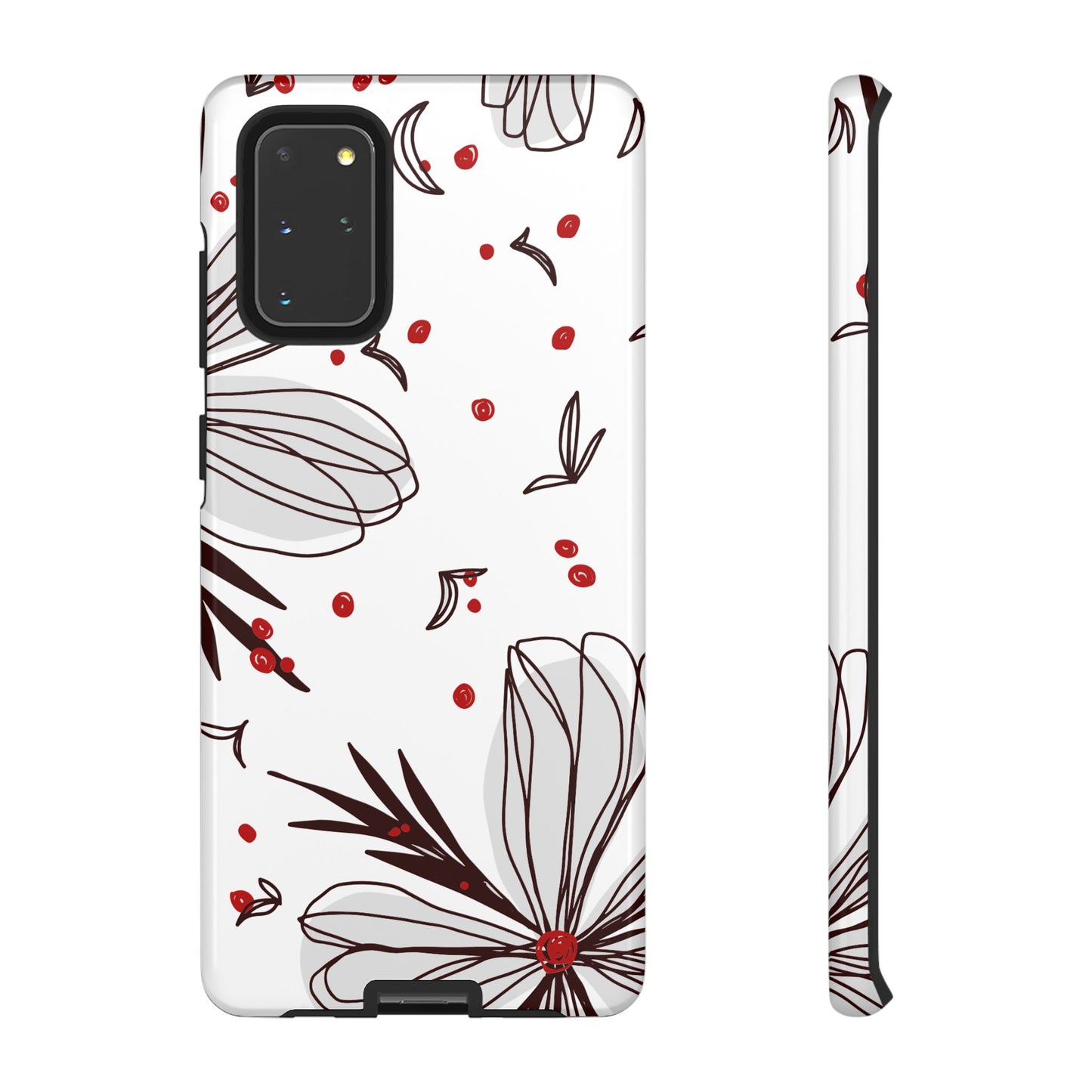 Minimalist Line Art Floral Tough Samsung Galaxy  Case – Bold Red and Black Design, Shockproof Protection