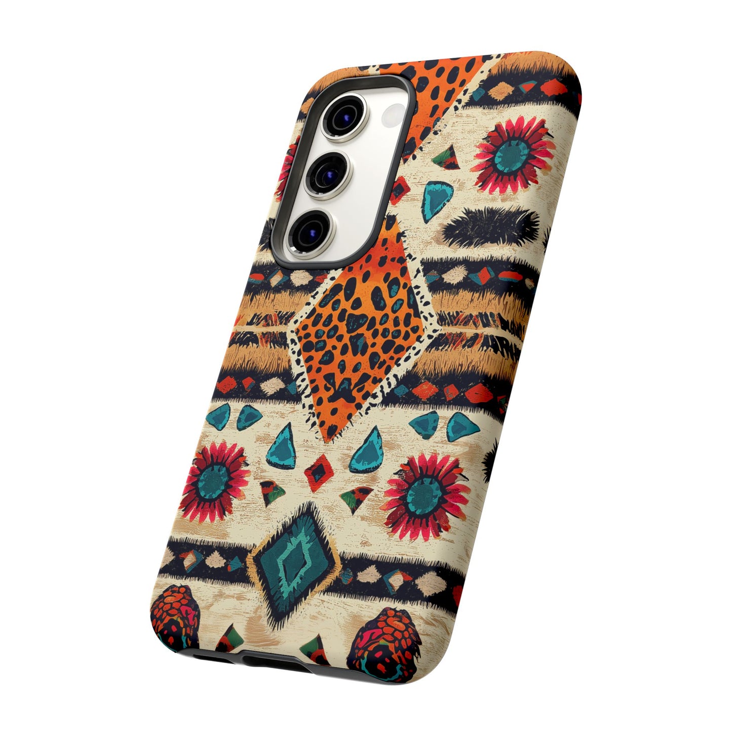 Wild Boho Leopard Print & Floral Tough Samsung Galaxy  Case – Eclectic Tribal Design, Dual-Layer Protection