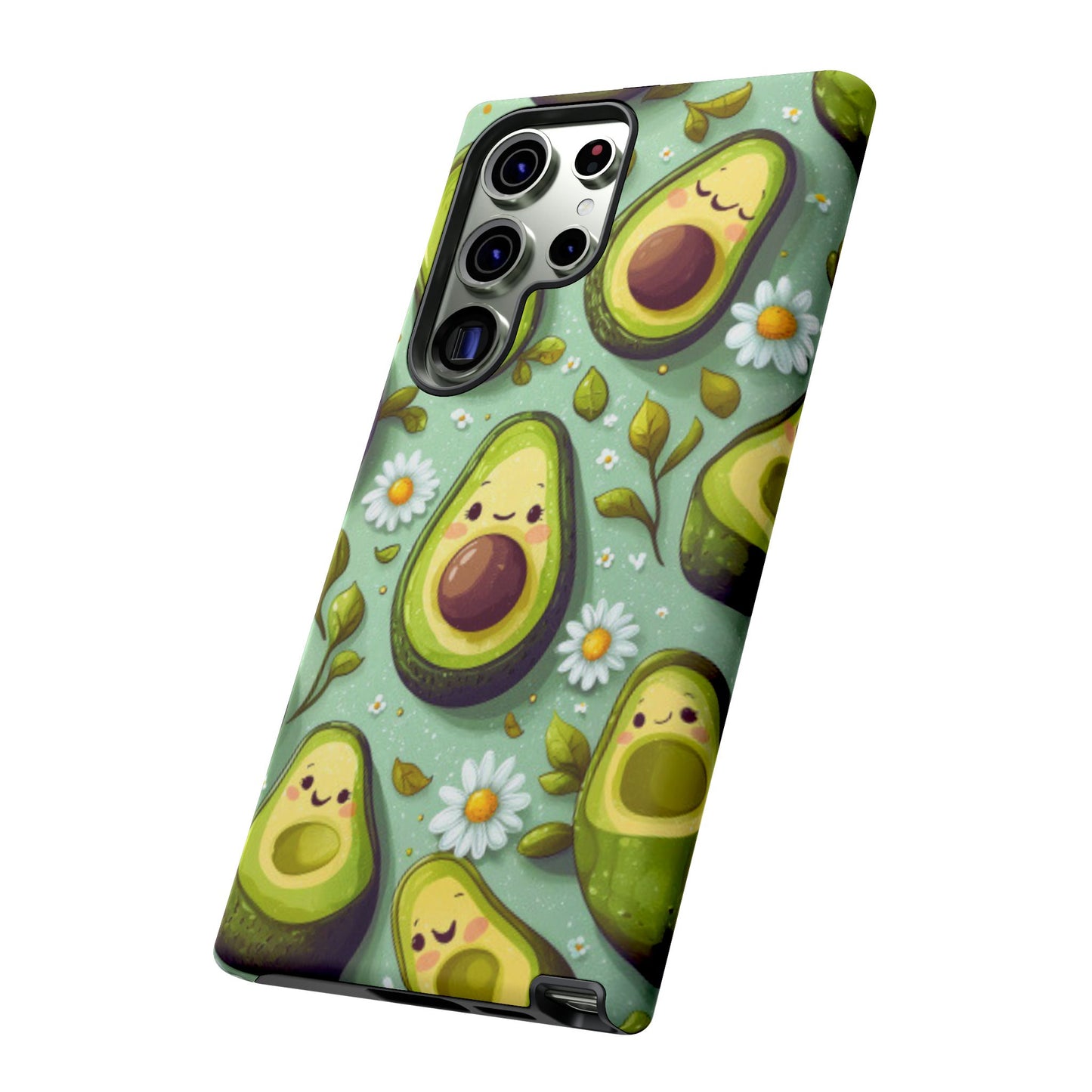 Cute Avocado Samsung Galaxy Case – Adorable Kawaii Avocados with Daisies, Shock-Resistant