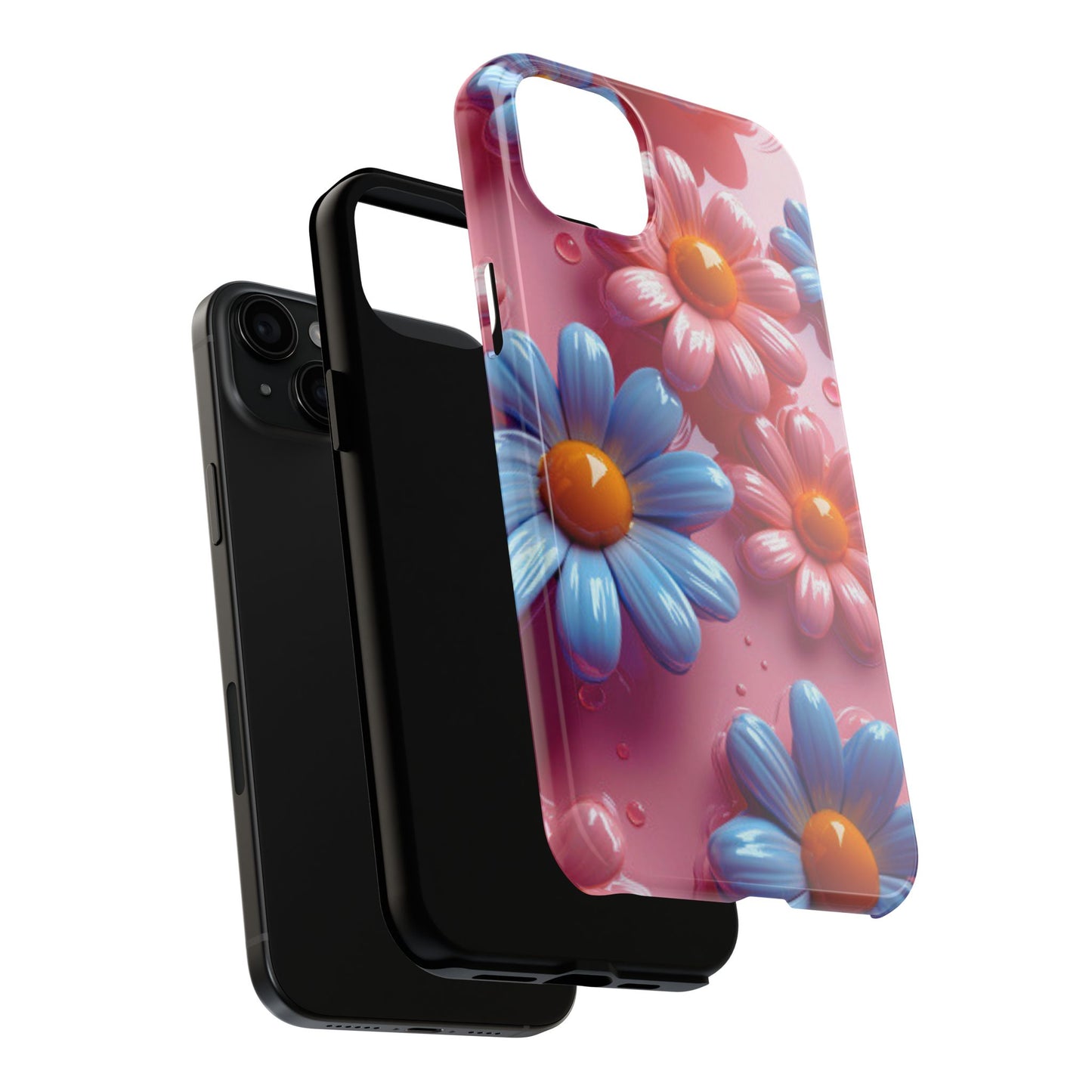 Pastel Daisy 3D iPhone Case – Glossy Pink and Blue Floral Design, Full Protection - BOGO Cases