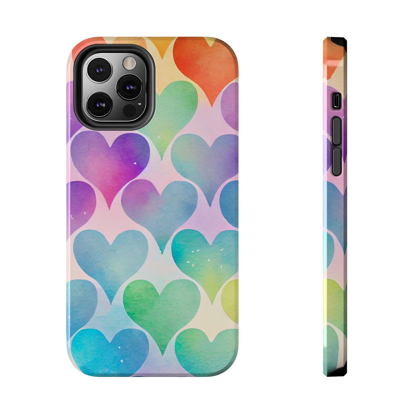 Rainbow Hearts Watercolor iPhone Case – Slim Design, Glossy Finish