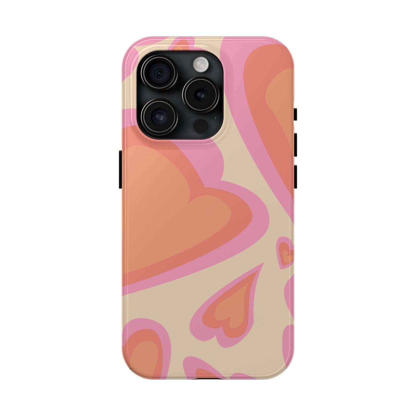 Retro Pink Hearts iPhone Case – Shock-Resistant, Matte Finish, Dual-Layer Protection