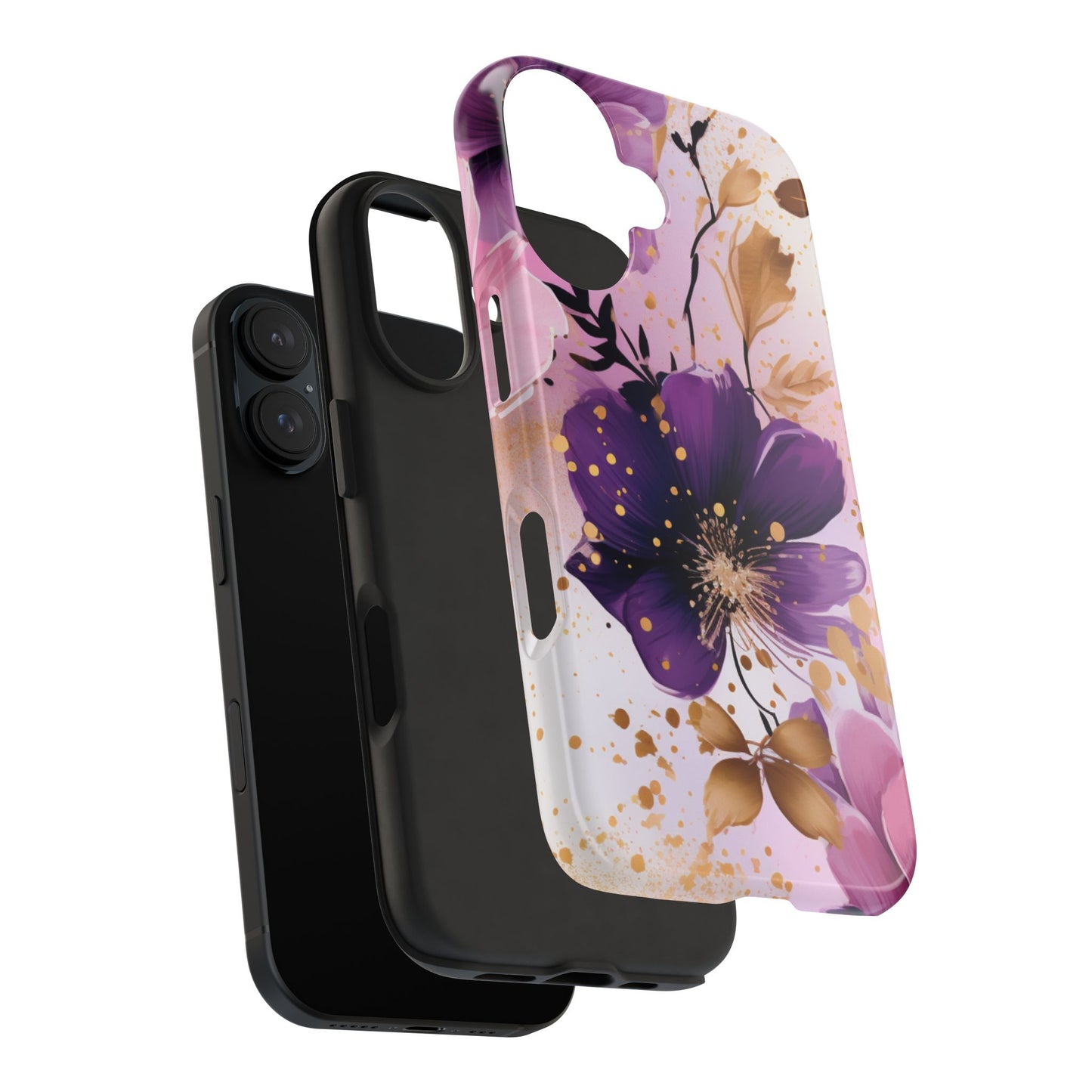 Elegant Purple & Gold Floral iPhone Case - Luxe Flower Design