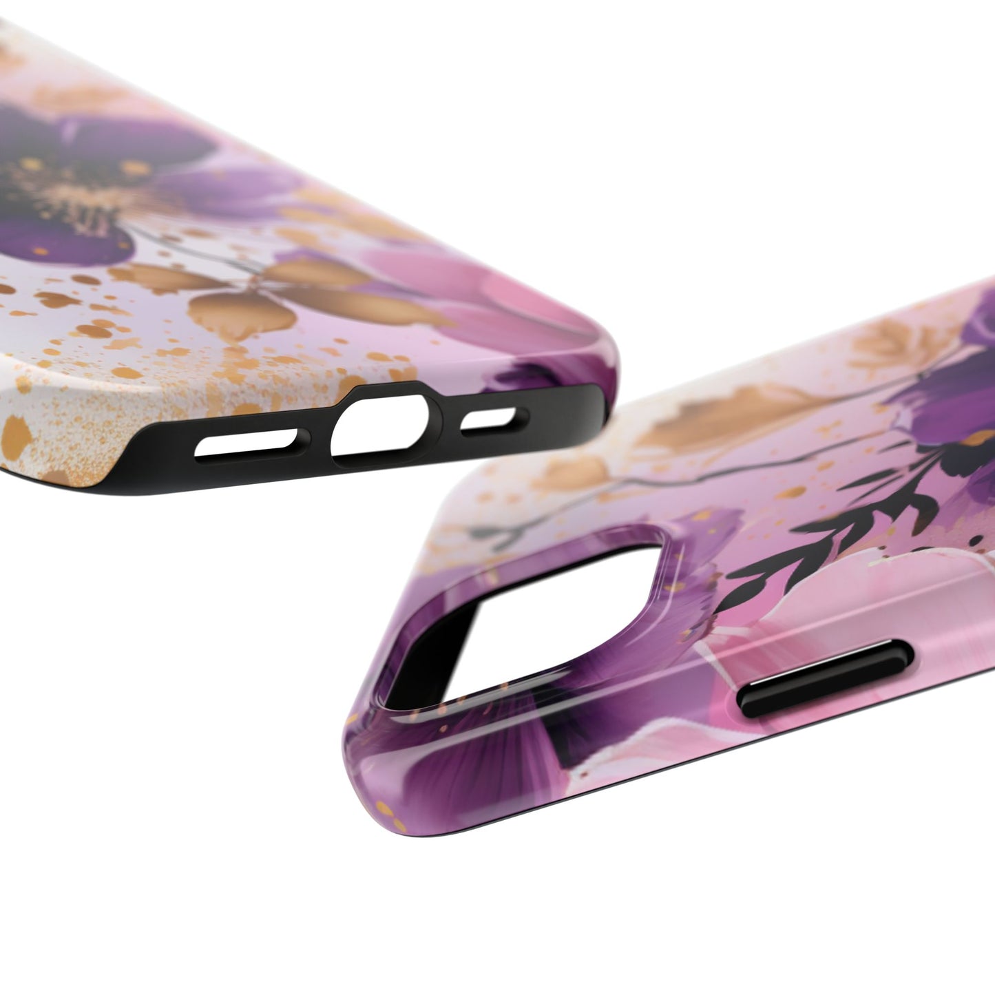 Elegant Purple & Gold Floral iPhone Case - Luxe Flower Design