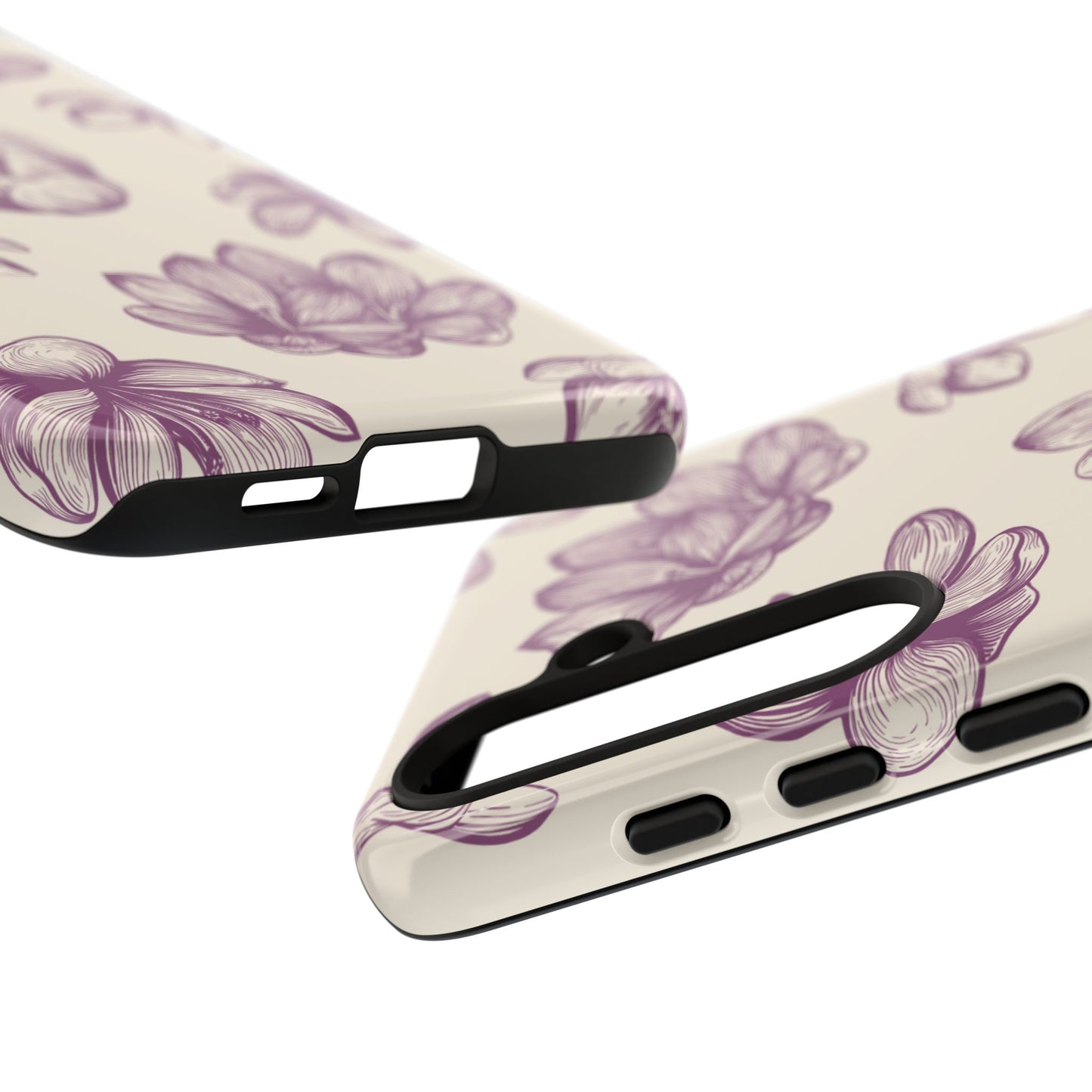 Vintage Botanical Floral Tough Samsung Galaxy  Case – Hand-Drawn Purple Flowers, Shockproof Design