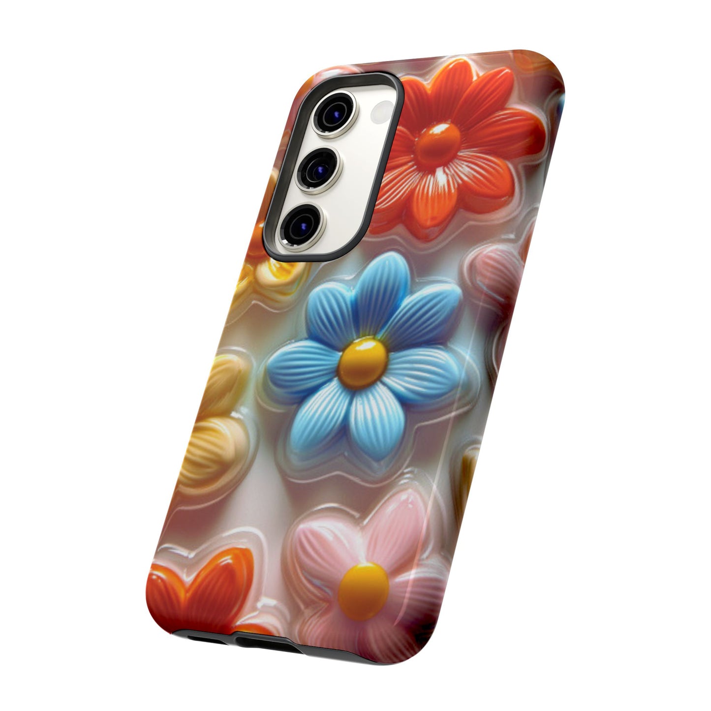 Glossy Retro Flower Samsung Galaxy Case – Colorful 3D Floral Design, Durable Protection