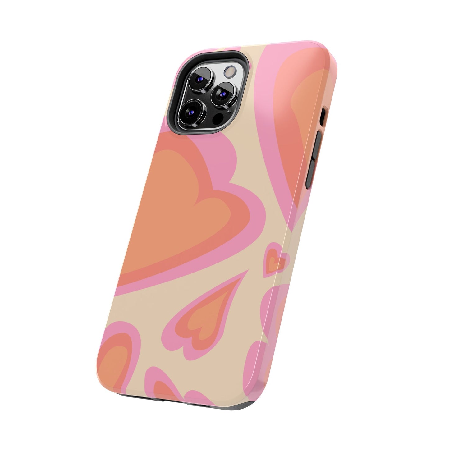 Retro Pink Hearts iPhone Case – Shock-Resistant, Matte Finish, Dual-Layer Protection