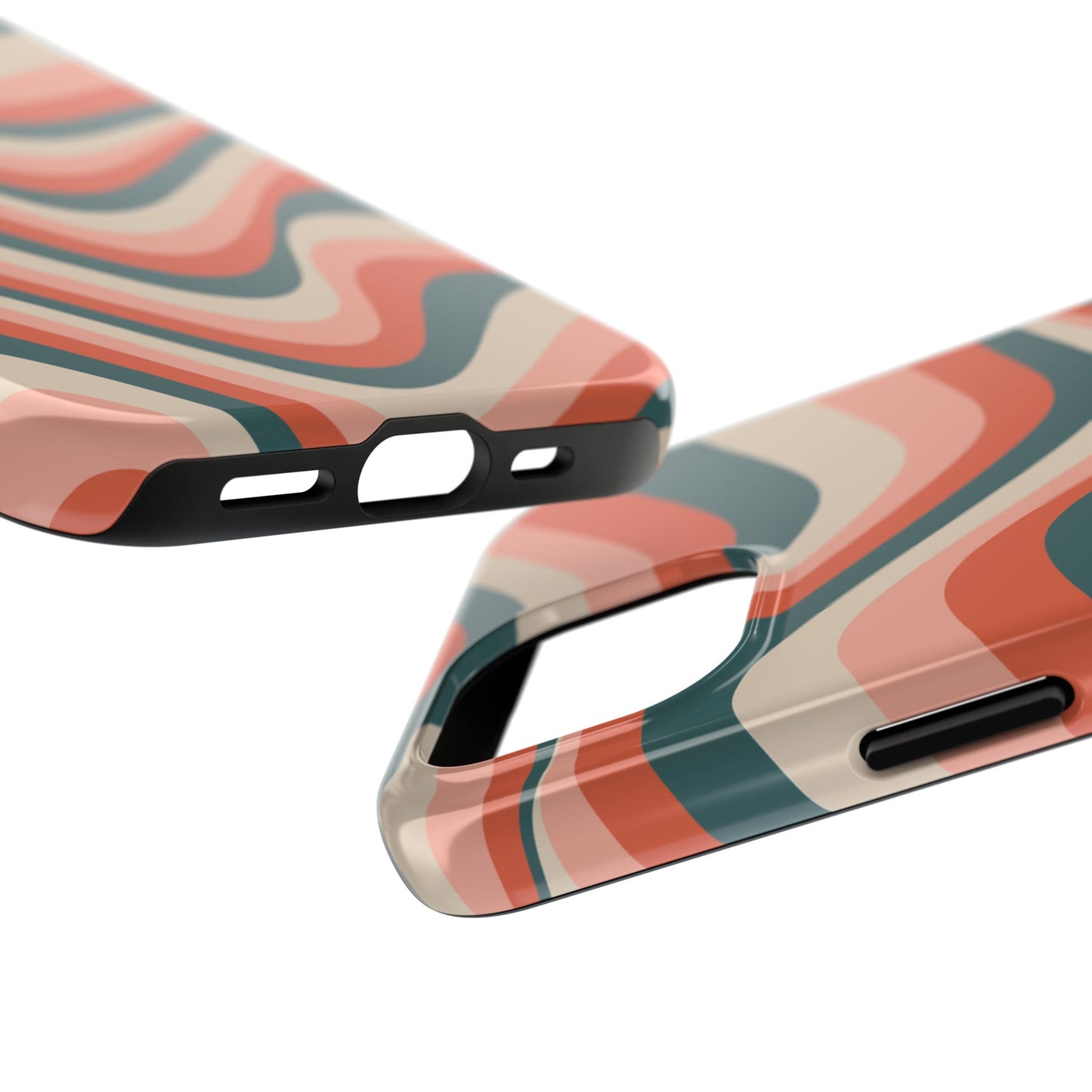 Groovy Waves iPhone Case – Retro 70s-Inspired Stripes in Coral, Cream, and Teal