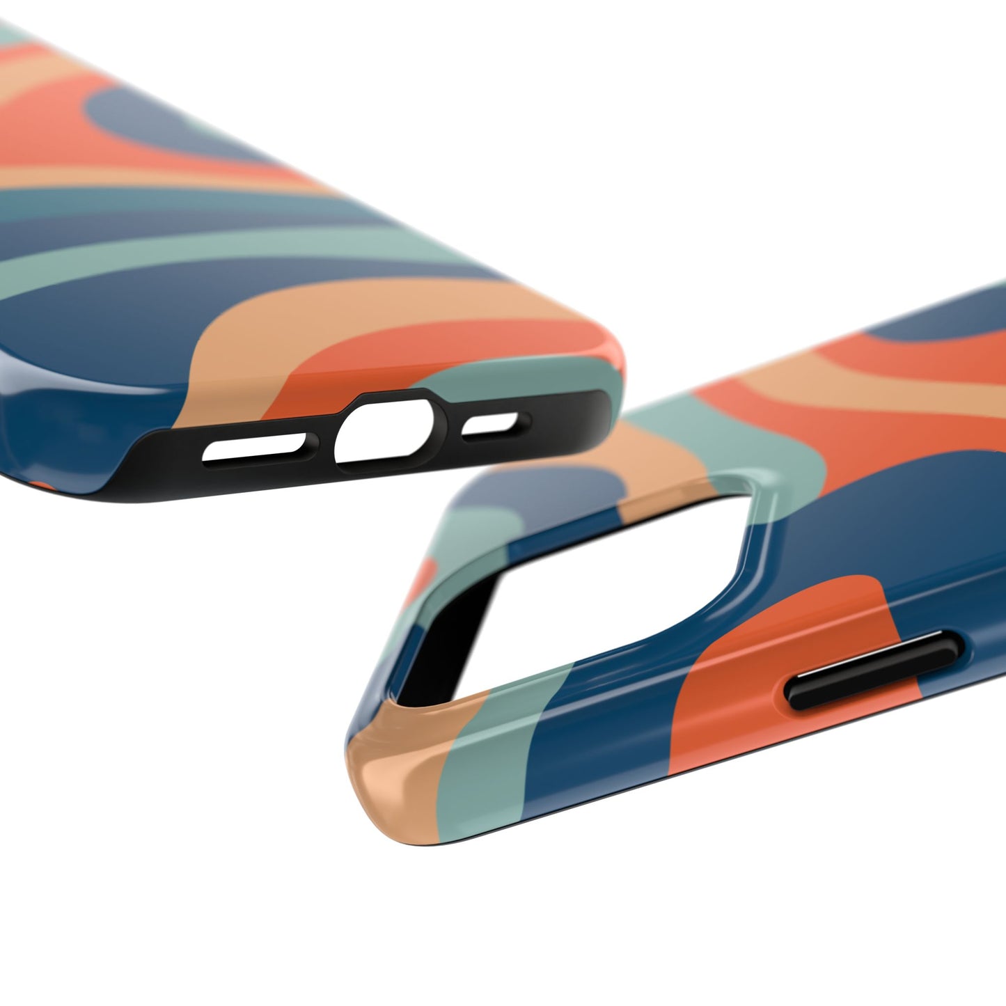 Retro Vibe Wavy Stripes iPhone Case – 70s-Inspired in Teal, Orange, and Rust