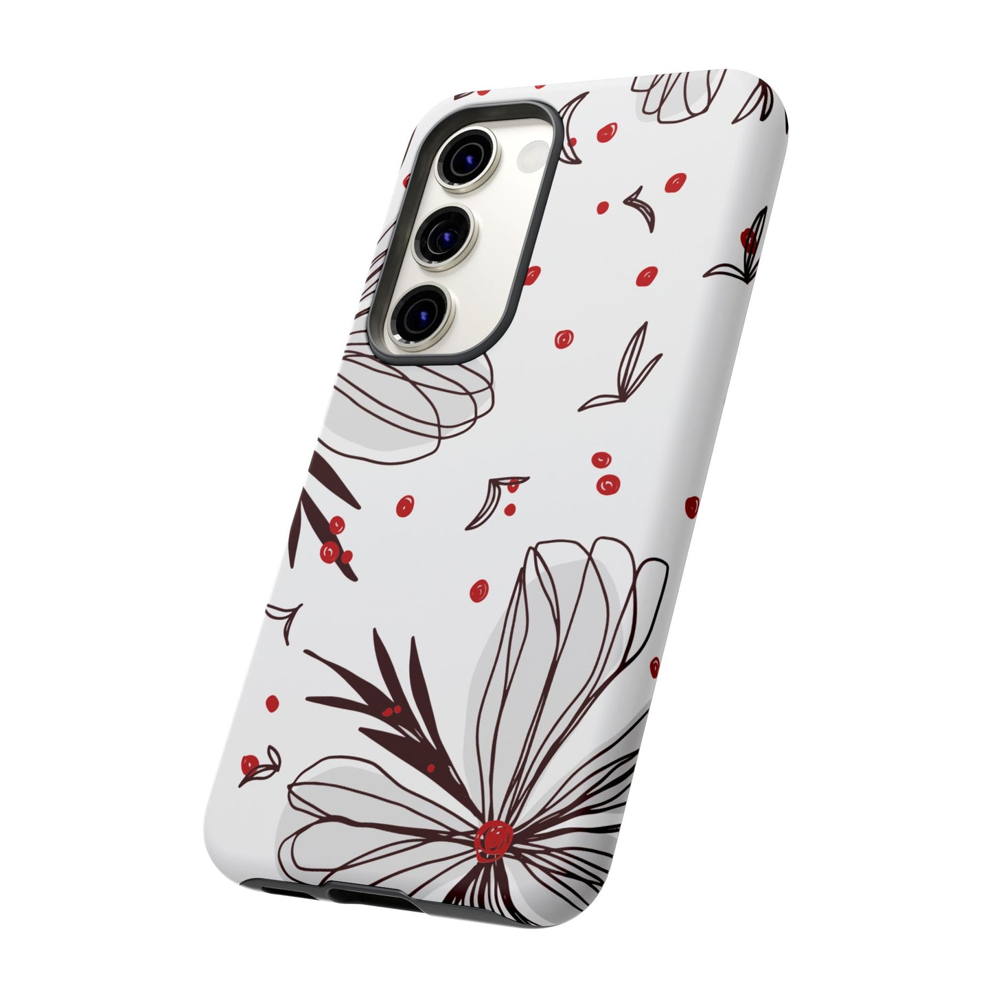 Minimalist Line Art Floral Tough Samsung Galaxy  Case – Bold Red and Black Design, Shockproof Protection