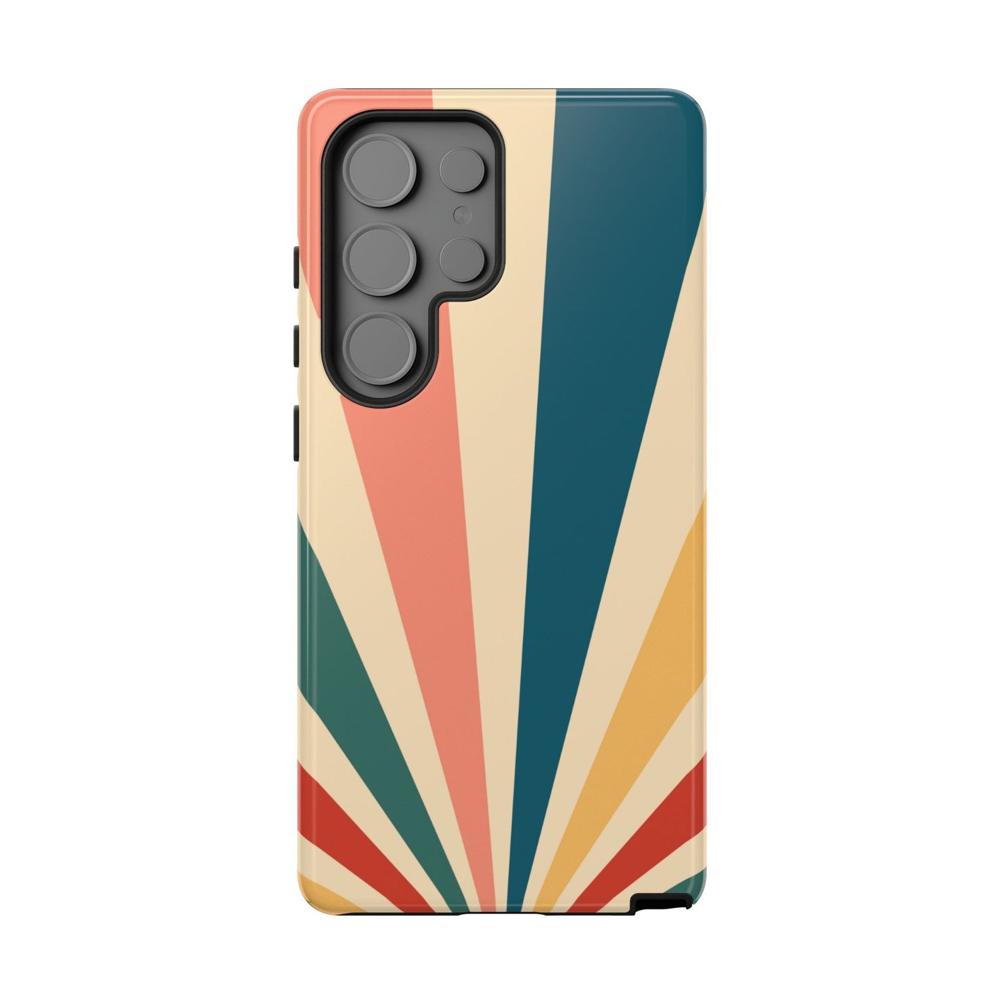 Retro Sunbeam Samsung Galaxy Case – 70s-Inspired Radiating Stripes in Coral, Teal, and Mustard