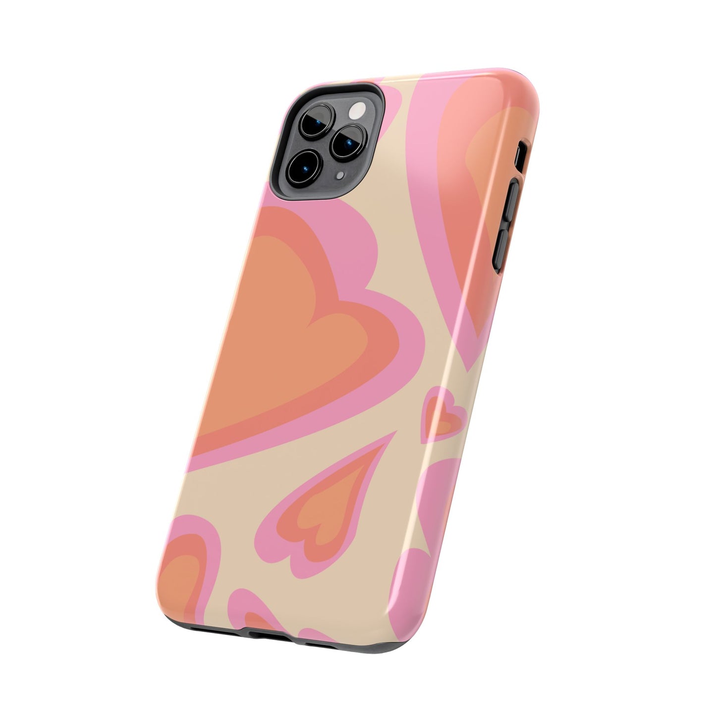Retro Pink Hearts iPhone Case – Shock-Resistant, Matte Finish, Dual-Layer Protection