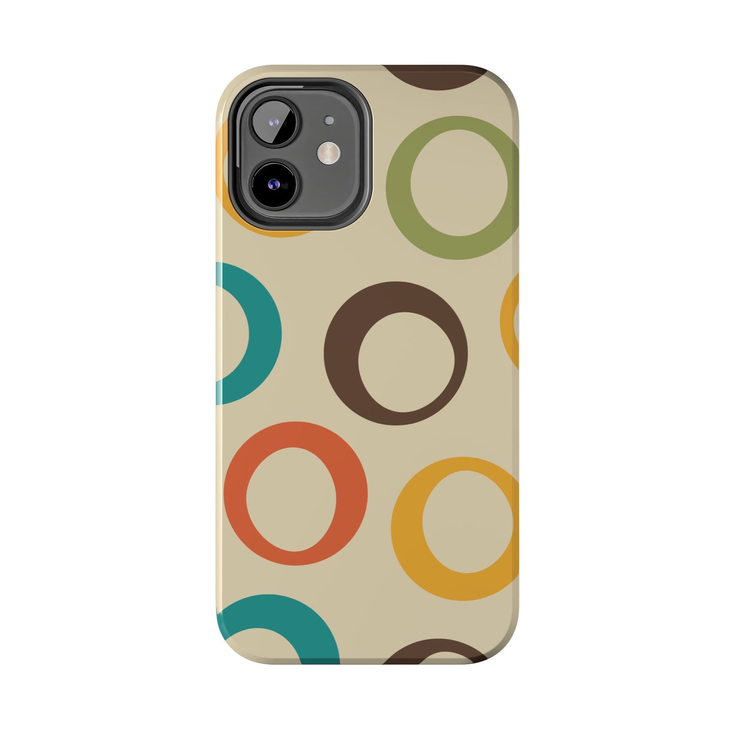 Retro Colorful Rings iPhone Case – Shockproof, Matte Finish, Dual-Layer Protection