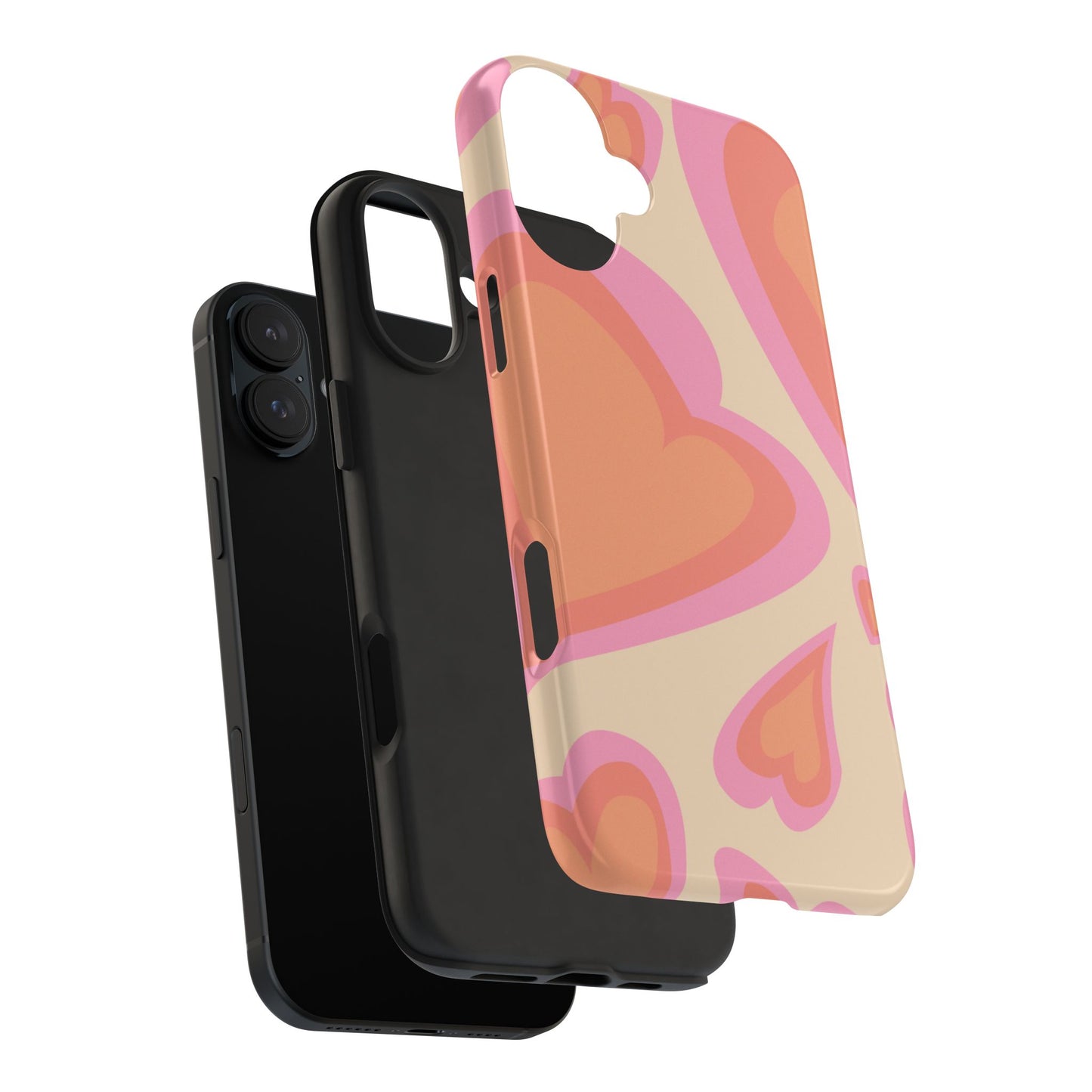 Retro Pink Hearts iPhone Case – Shock-Resistant, Matte Finish, Dual-Layer Protection