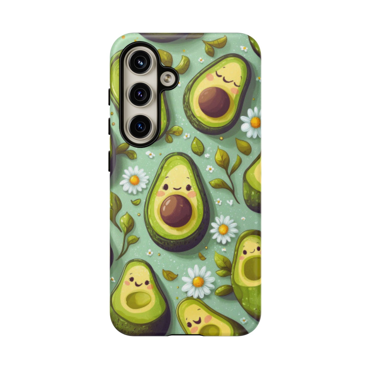 Cute Avocado Samsung Galaxy Case – Adorable Kawaii Avocados with Daisies, Shock-Resistant