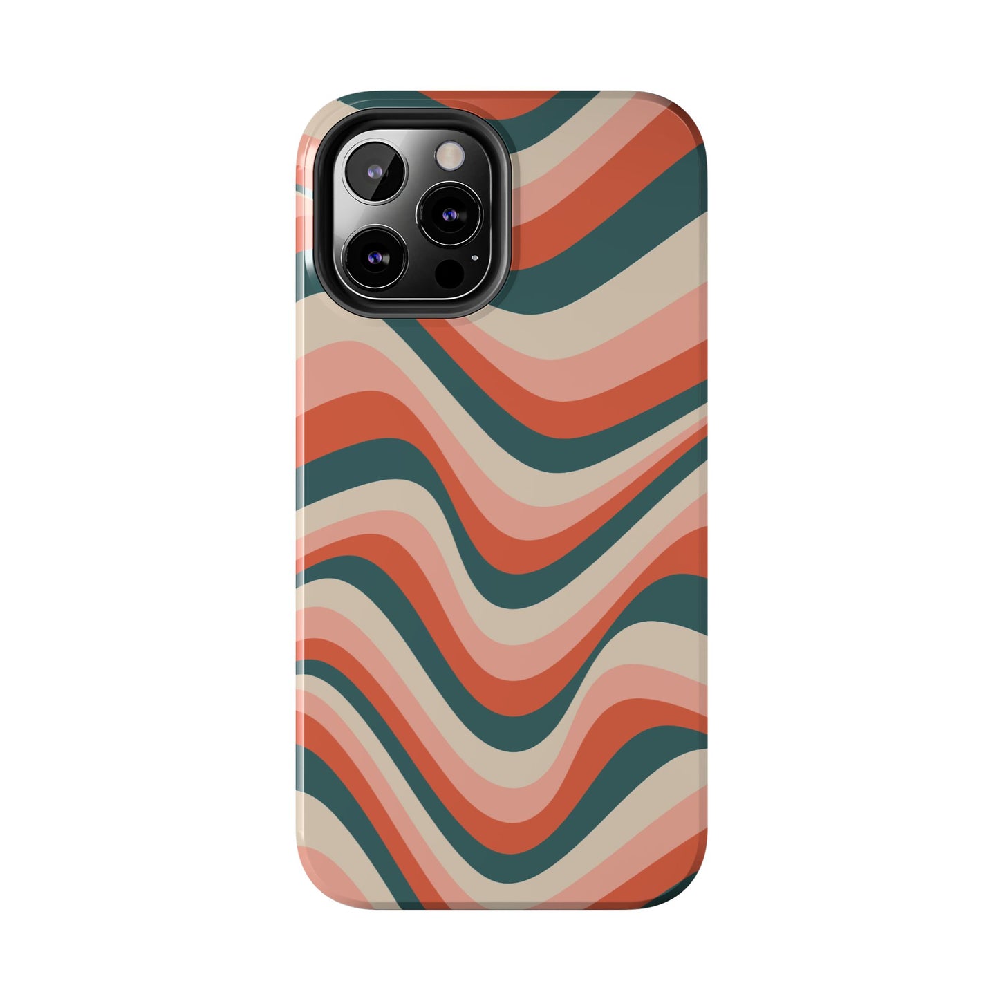 Groovy Waves iPhone Case – Retro 70s-Inspired Stripes in Coral, Cream, and Teal