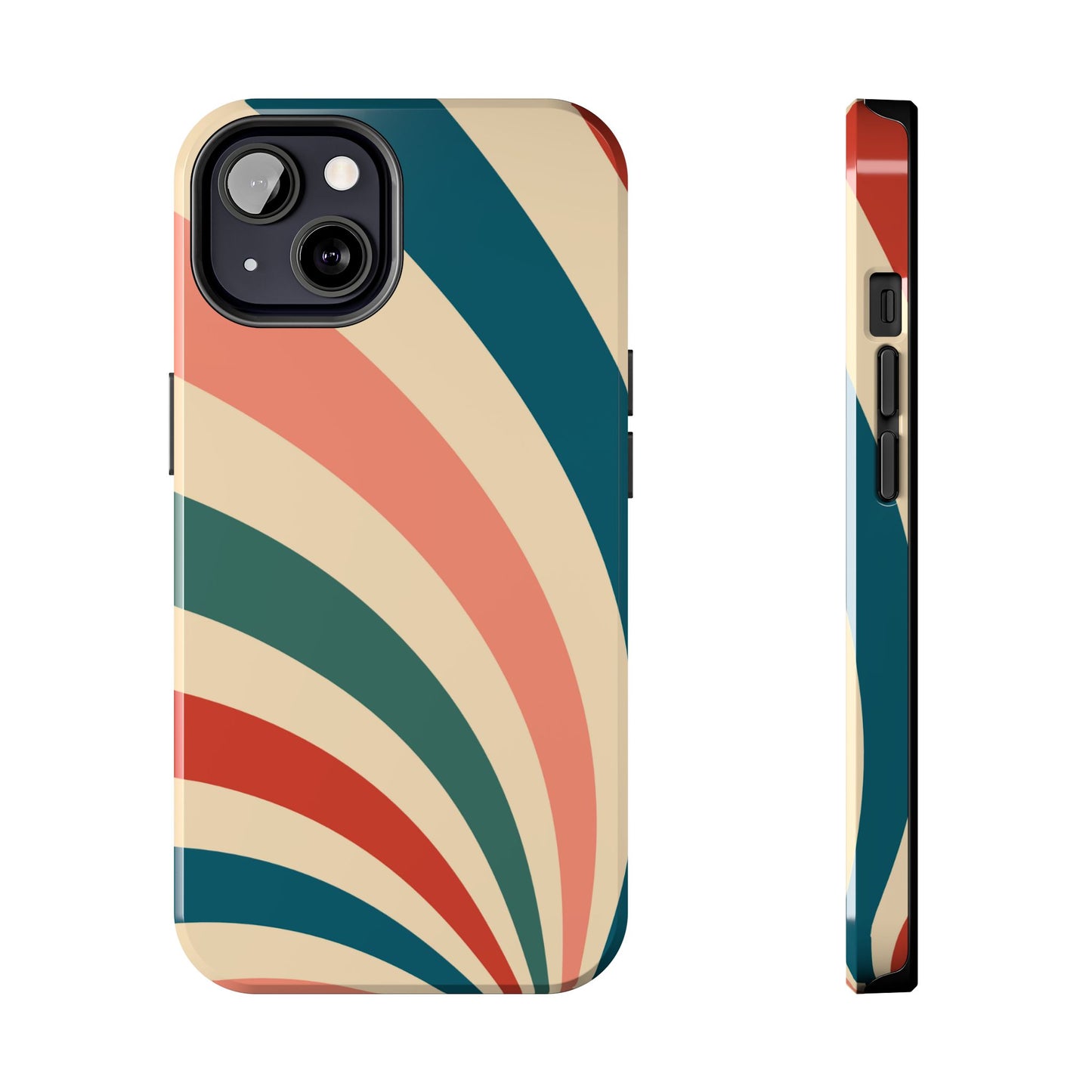 Retro Sunburst Swirl iPhone Case – Dual-Layer Protection with Bold 70s Vibes