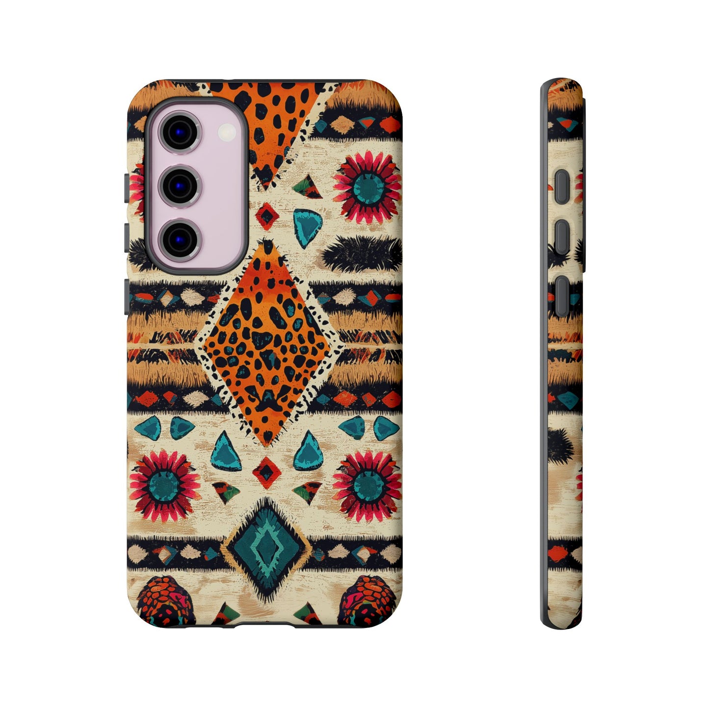 Wild Boho Leopard Print & Floral Tough Samsung Galaxy  Case – Eclectic Tribal Design, Dual-Layer Protection