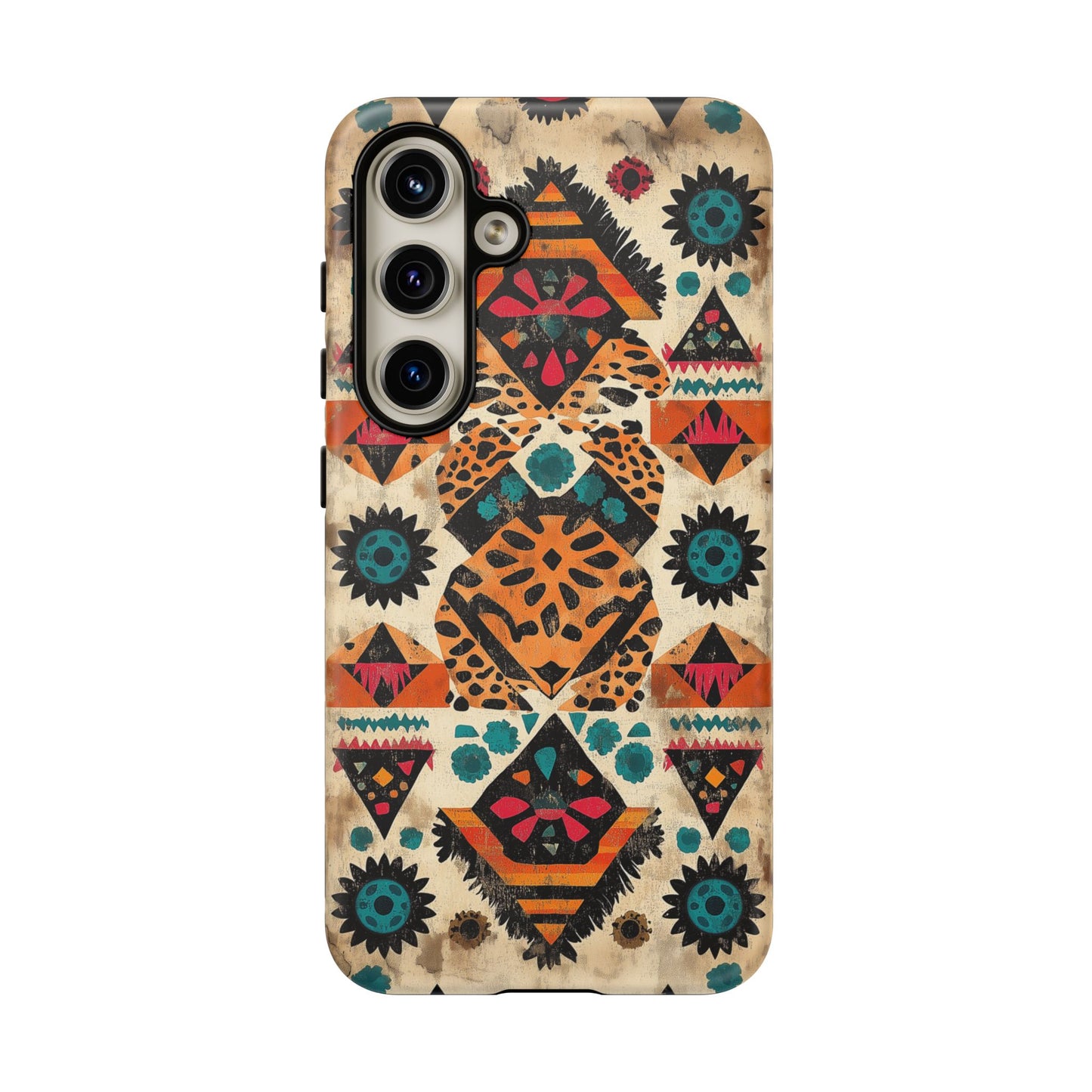Bohemian Leopard & Tribal Floral Tough Samsung Galaxy Case – Vibrant Eclectic Design, Dual-Layer Protection
