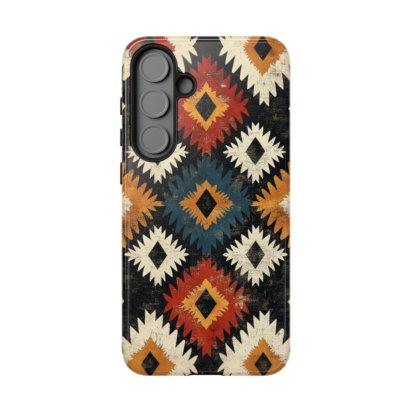 Rustic Tribal Sunburst Tough Samsung Galaxy  Case – Vibrant Geometric Design, Dual-Layer Protection