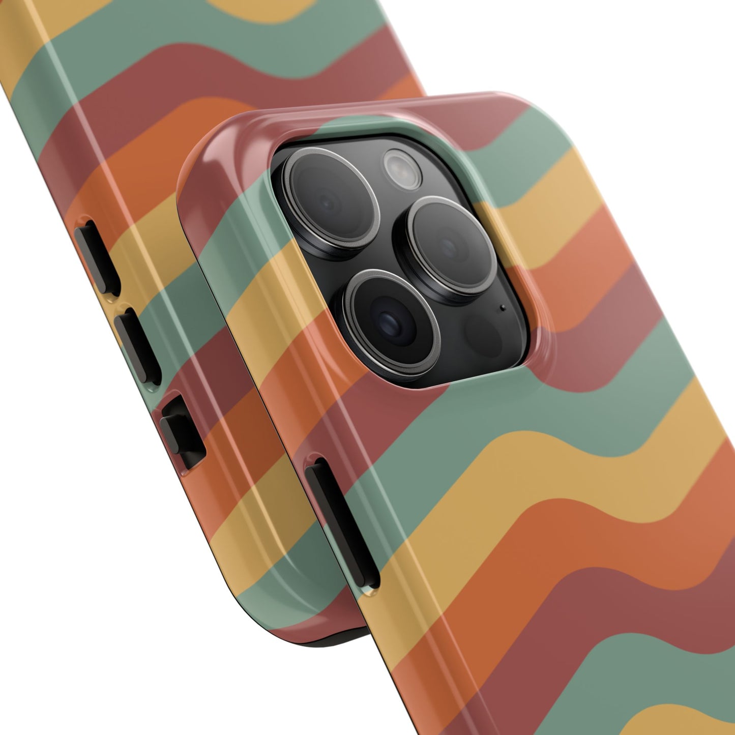 Retro Vibe Wavy Stripes iPhone Case – 70s-Inspired in Teal, Orange, and Rust