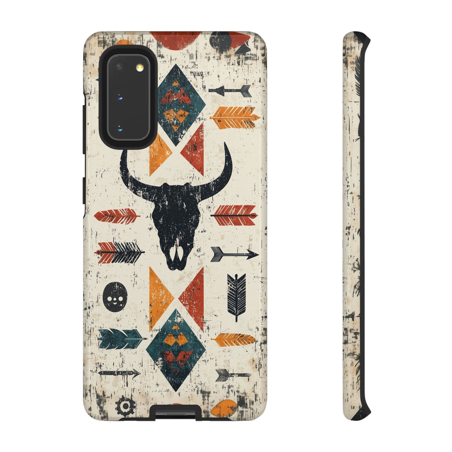 Tribal Bull Skull & Arrows Tough Samsung Galaxy Case – Rustic Western Design, Dual-Layer Protection