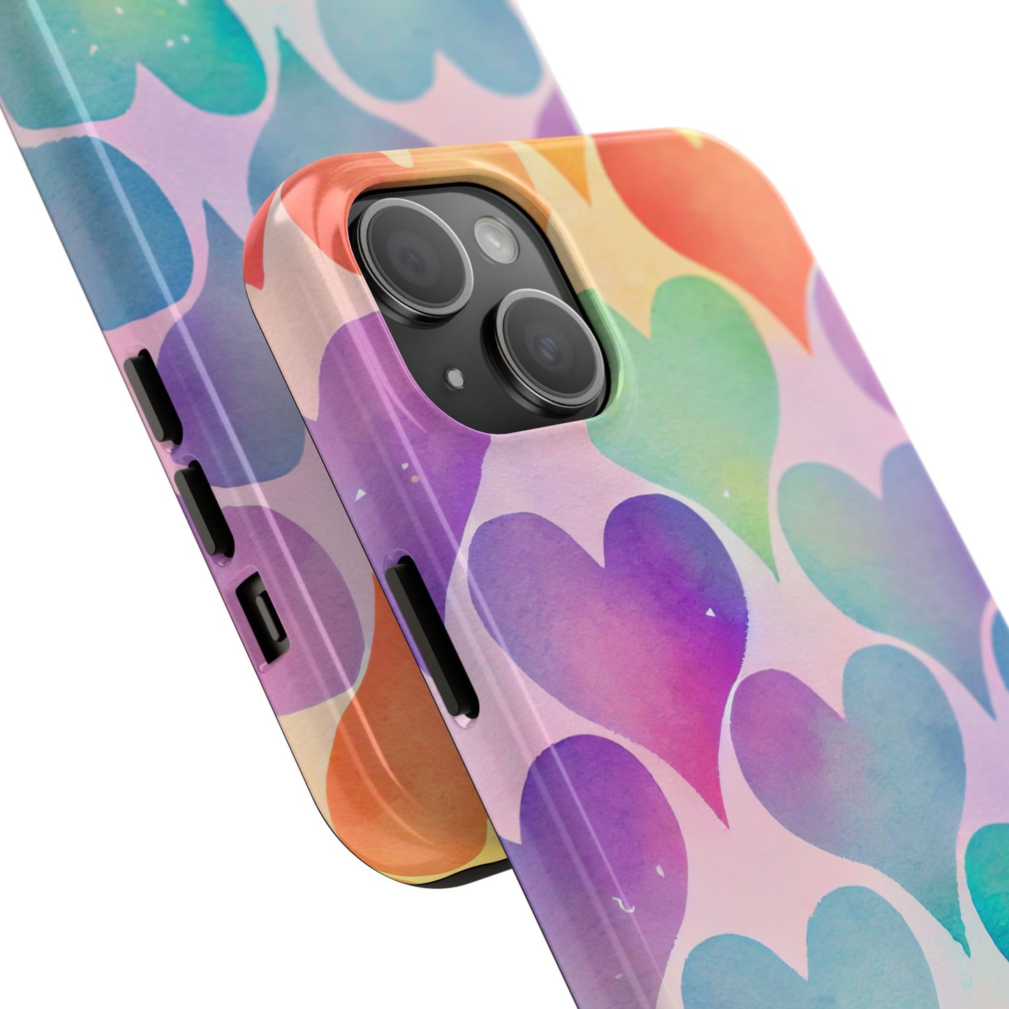 Rainbow Hearts Watercolor iPhone Case – Slim Design, Glossy Finish