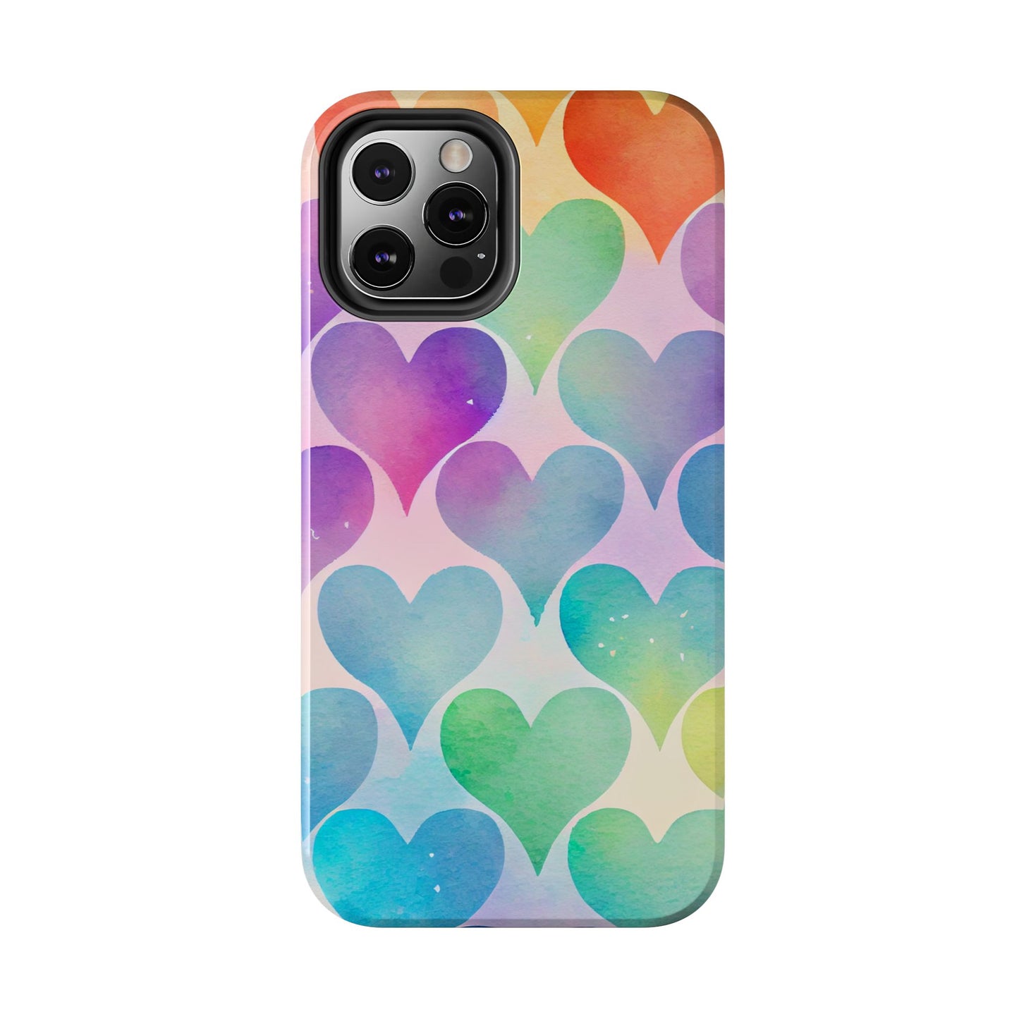 Rainbow Hearts Watercolor iPhone Case – Slim Design, Glossy Finish