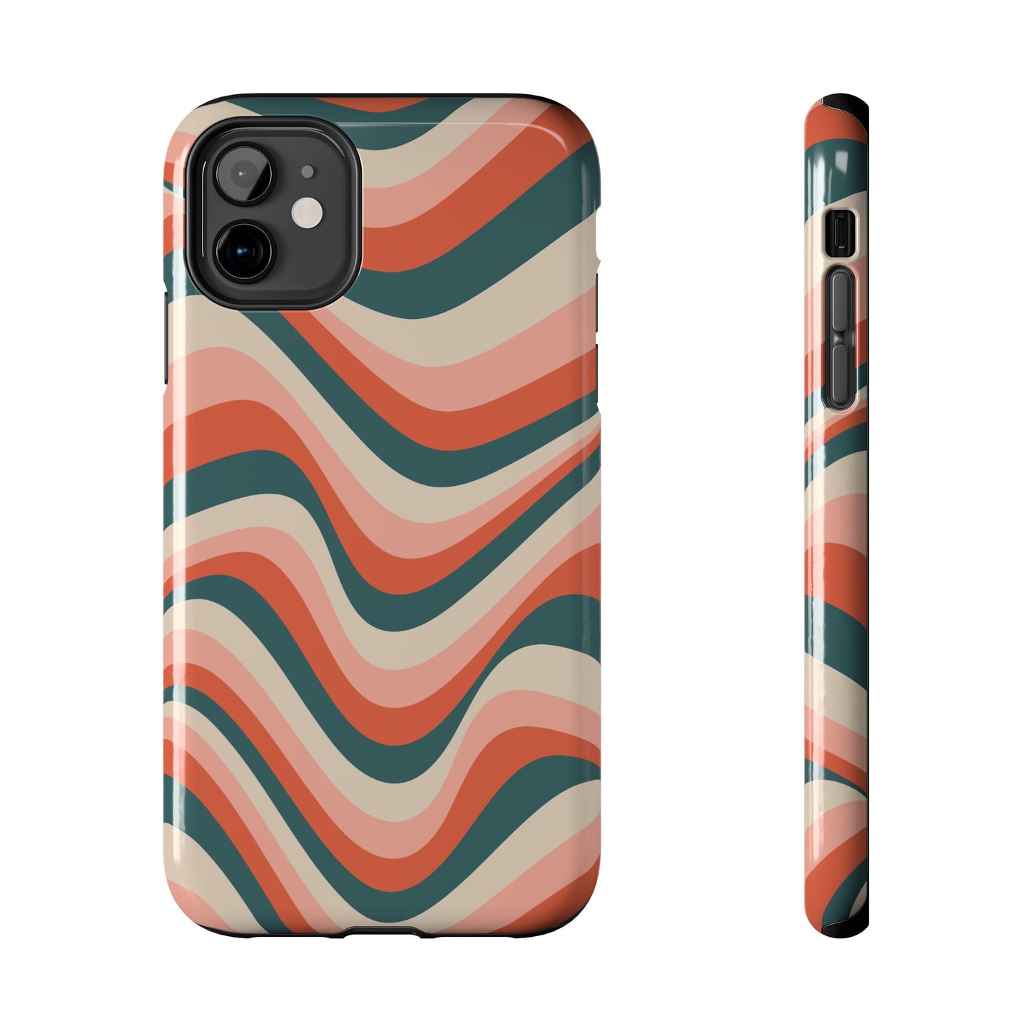 Groovy Waves iPhone Case – Retro 70s-Inspired Stripes in Coral, Cream, and Teal