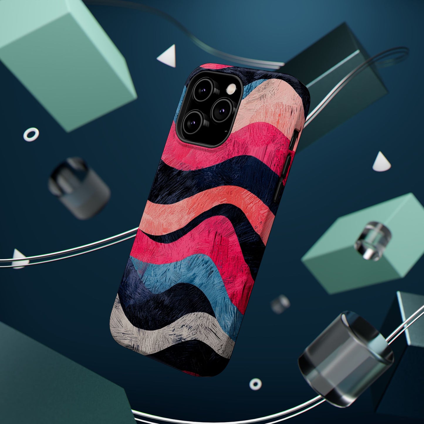 Abstract Wave Pattern MagSafe iPhone Case – Shockproof, Matte Finish, Dual-Layer Protection