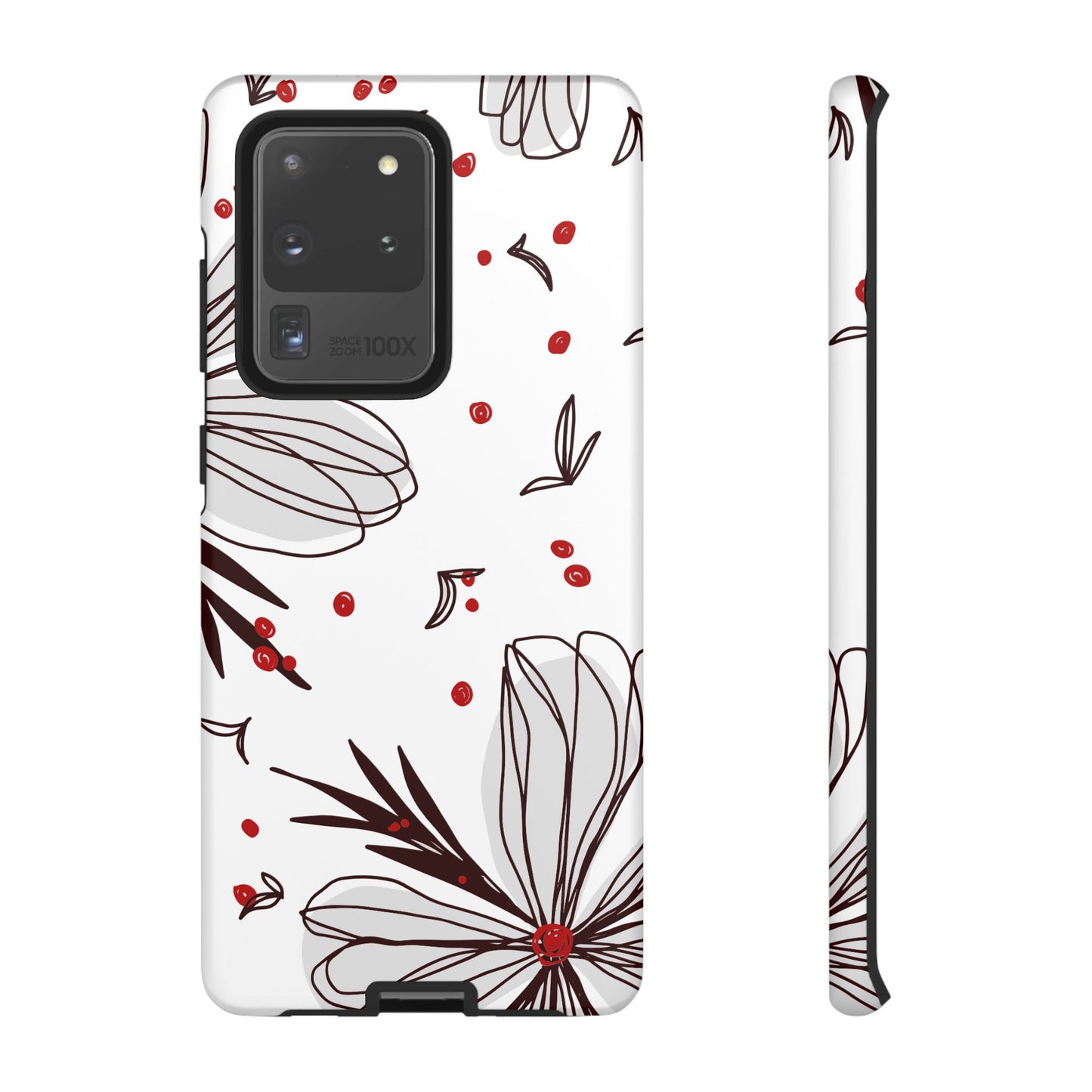 Minimalist Line Art Floral Tough Samsung Galaxy  Case – Bold Red and Black Design, Shockproof Protection