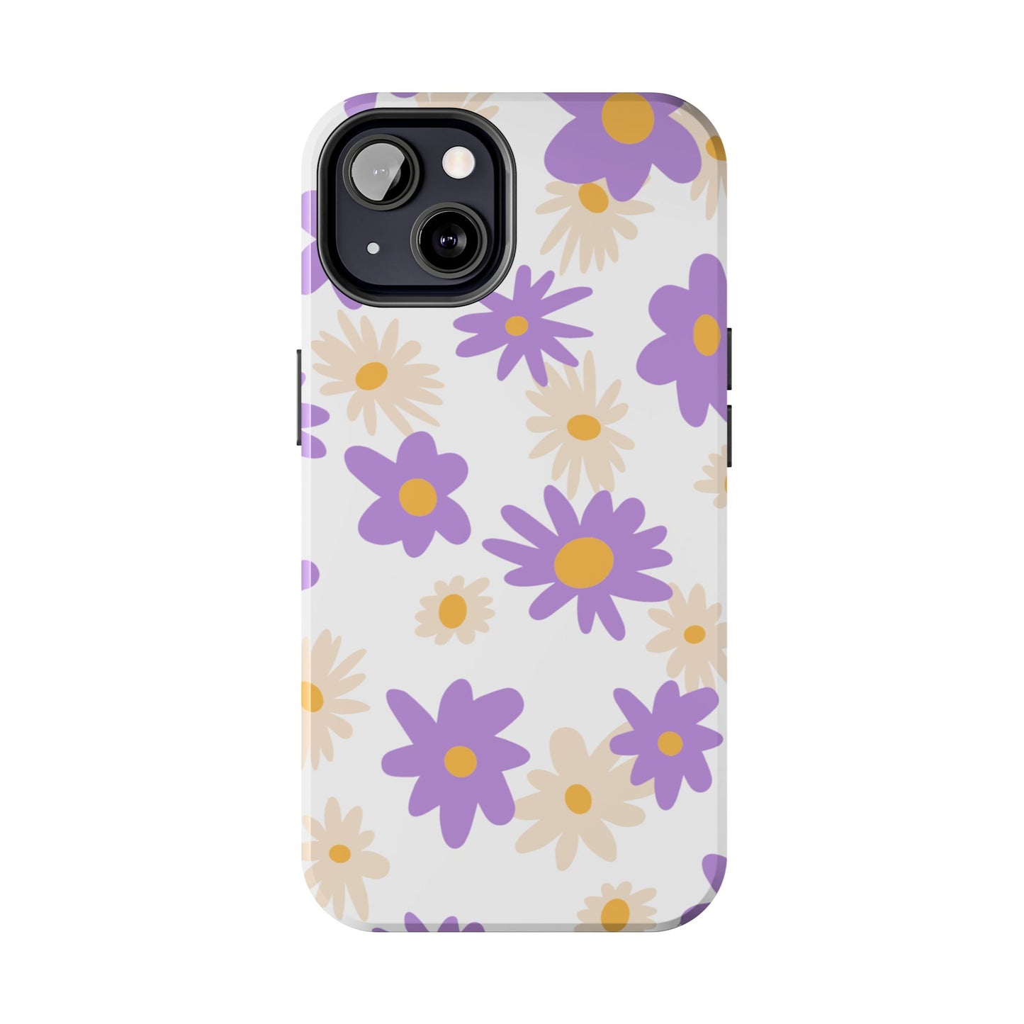 Retro Daisy Flower iPhone Case – Pastel Purple & Cream Floral Design with Matte Finish