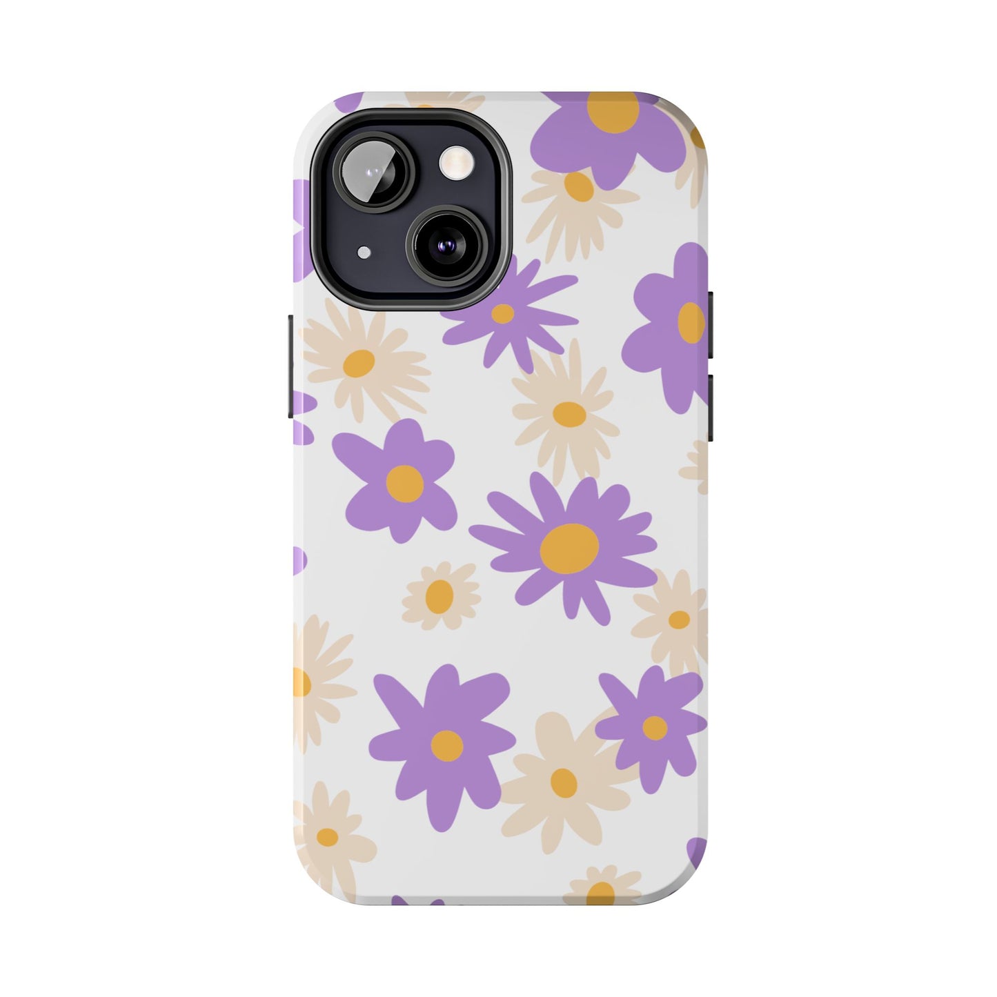 Retro Daisy Flower iPhone Case – Pastel Purple & Cream Floral Design with Matte Finish