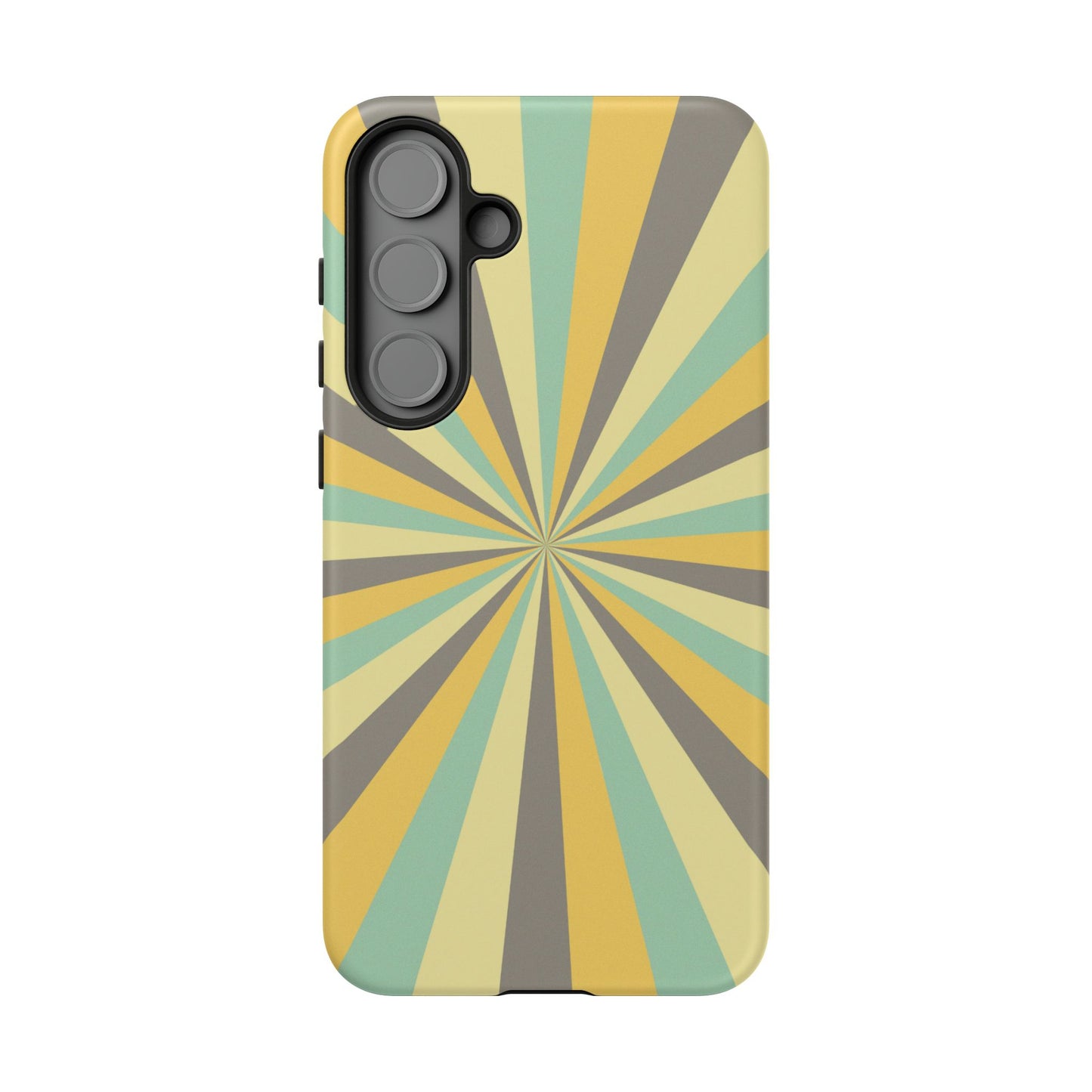 Vintage Sunburst Rays Samsung Galaxy Case – Bold 70s-Inspired Burst in Yellow, Mint, and Gray