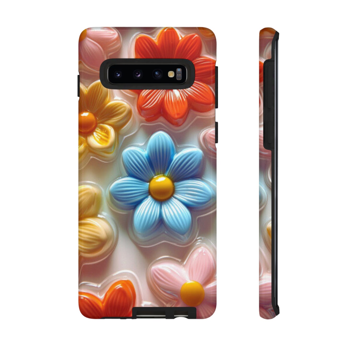 Glossy Retro Flower Samsung Galaxy Case – Colorful 3D Floral Design, Durable Protection